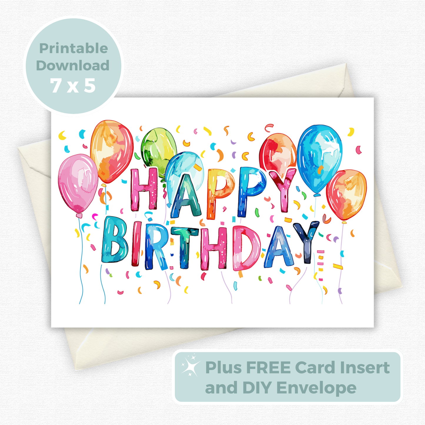 Printable Birthday Card - Vibrant Balloons