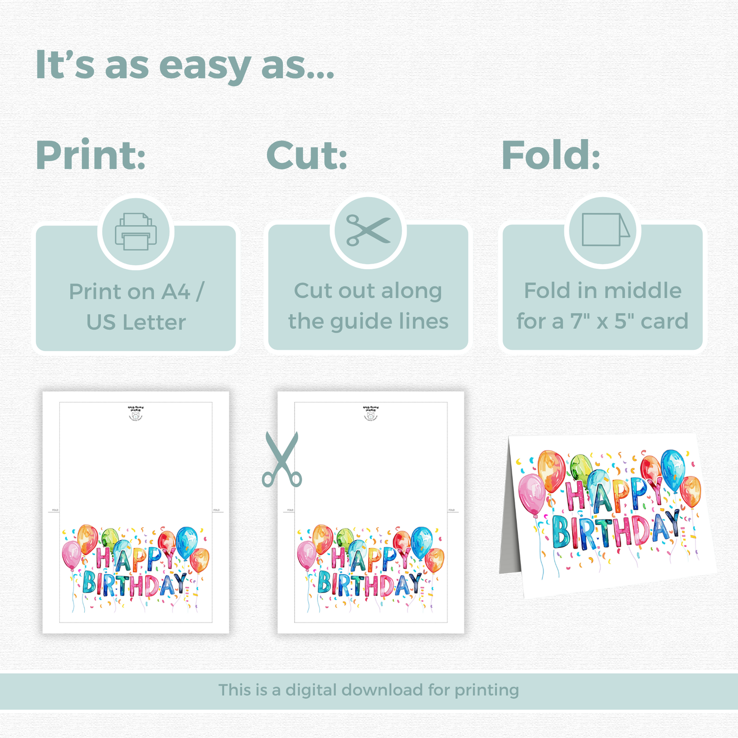 Printable Birthday Card - Vibrant Balloons