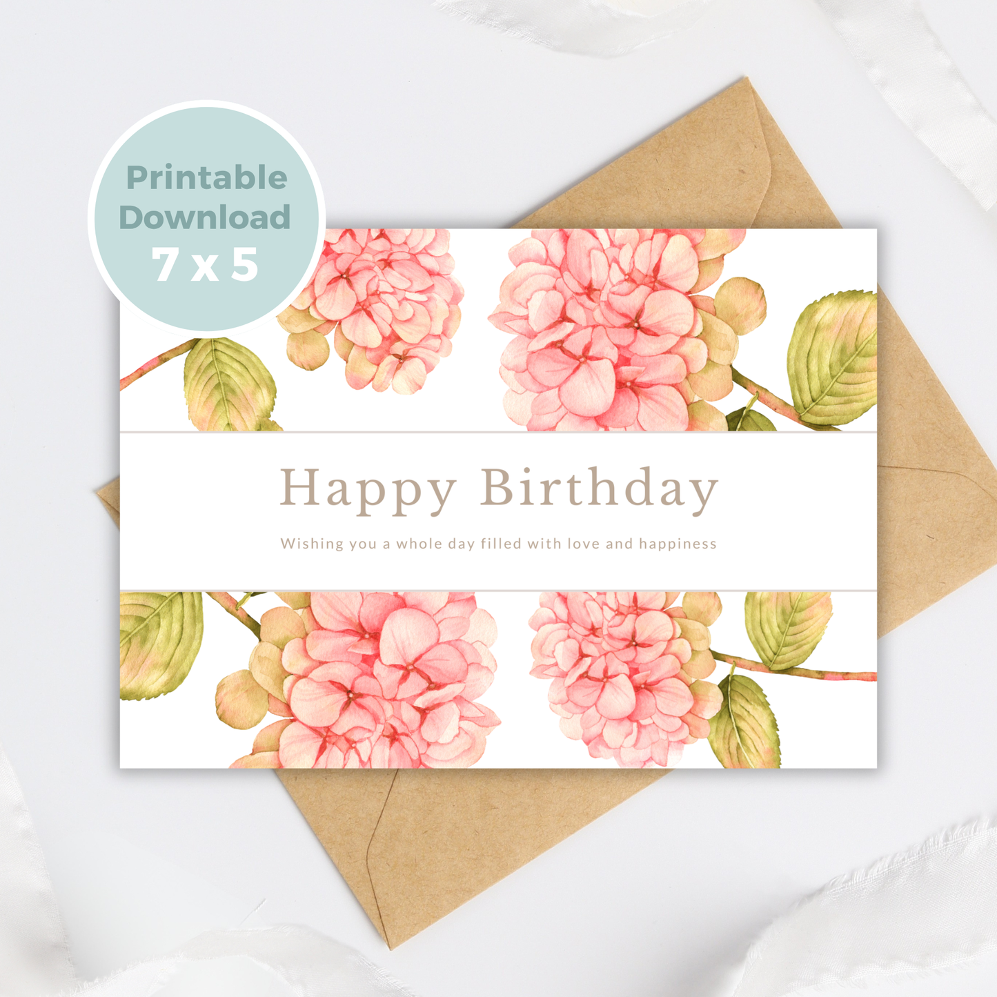 Printable Birthday Card - Pink Flowers