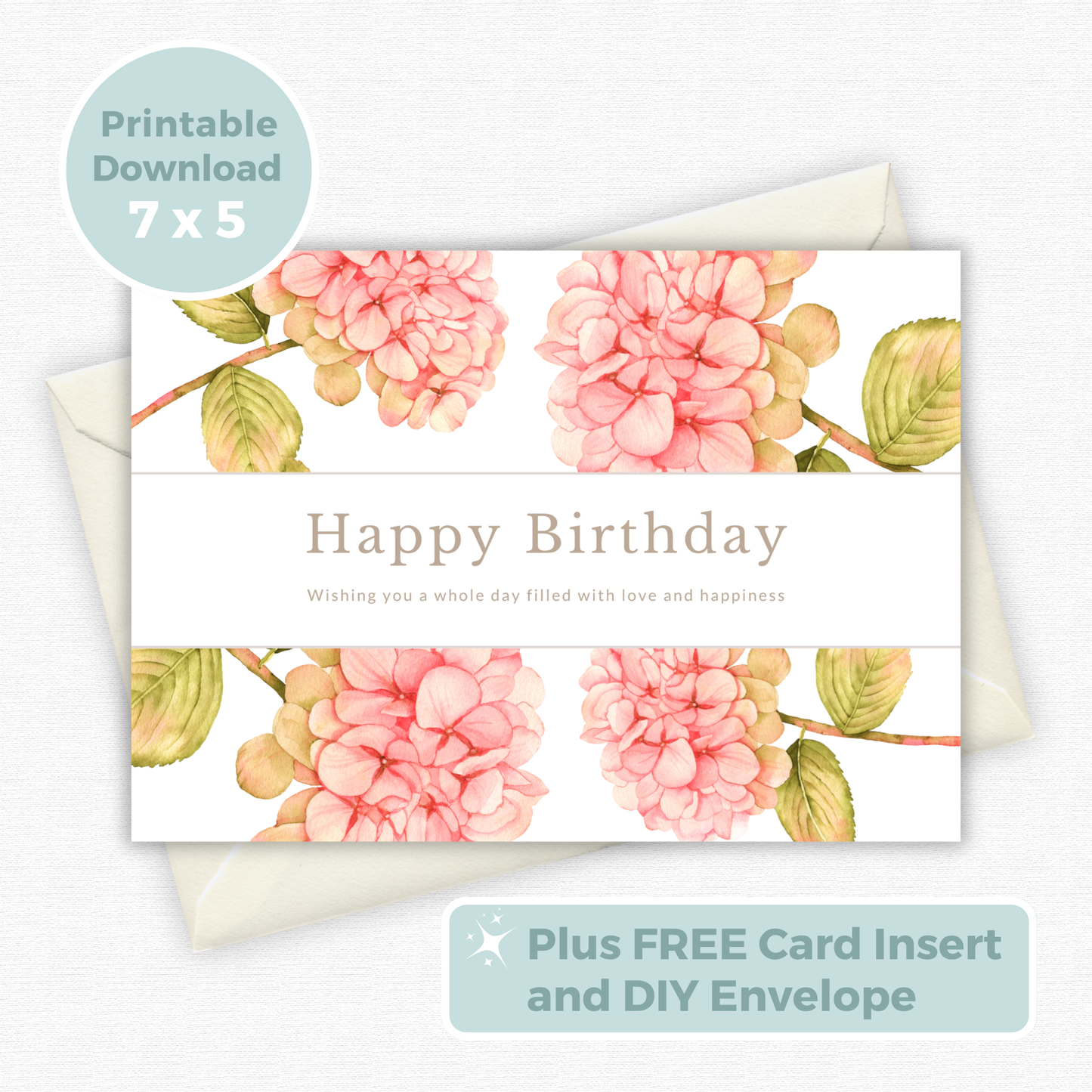 Printable Birthday Card - Pink Flowers