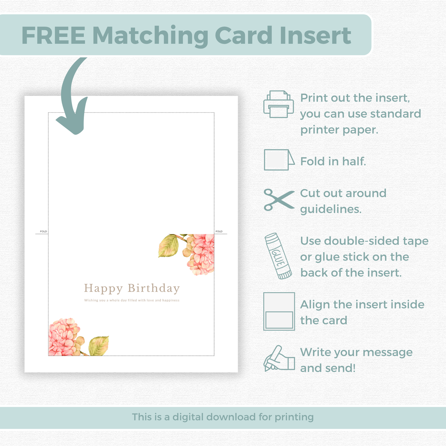 Printable Birthday Card - Pink Flowers