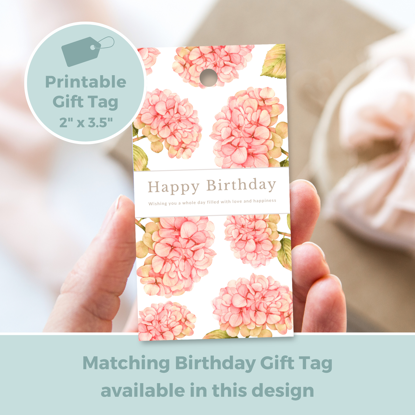 Printable Birthday Card - Pink Flowers