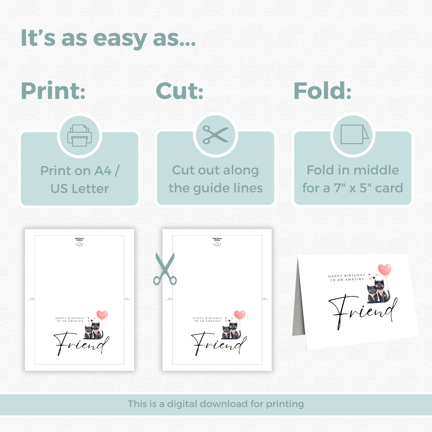 Printable Birthday Card - Friend Cat Lover