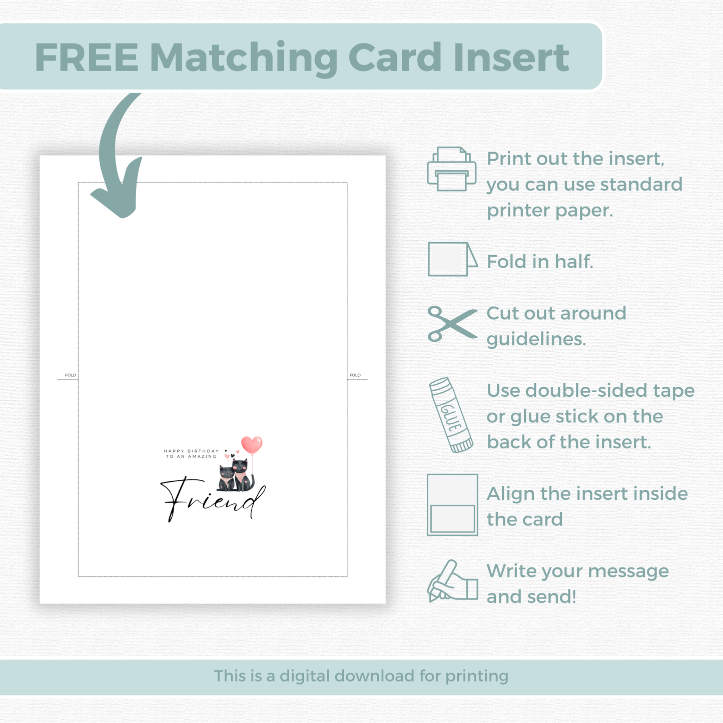 Printable Birthday Card - Friend Cat Lover