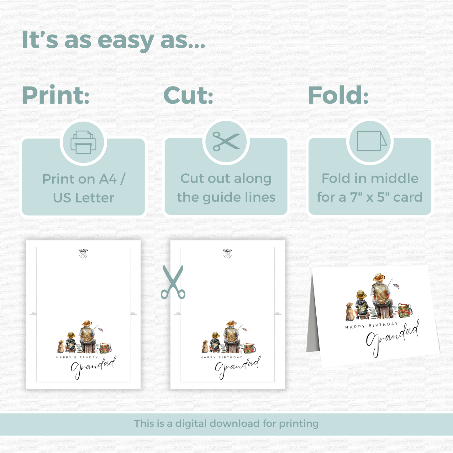Printable Birthday Card - Grandad Fishing