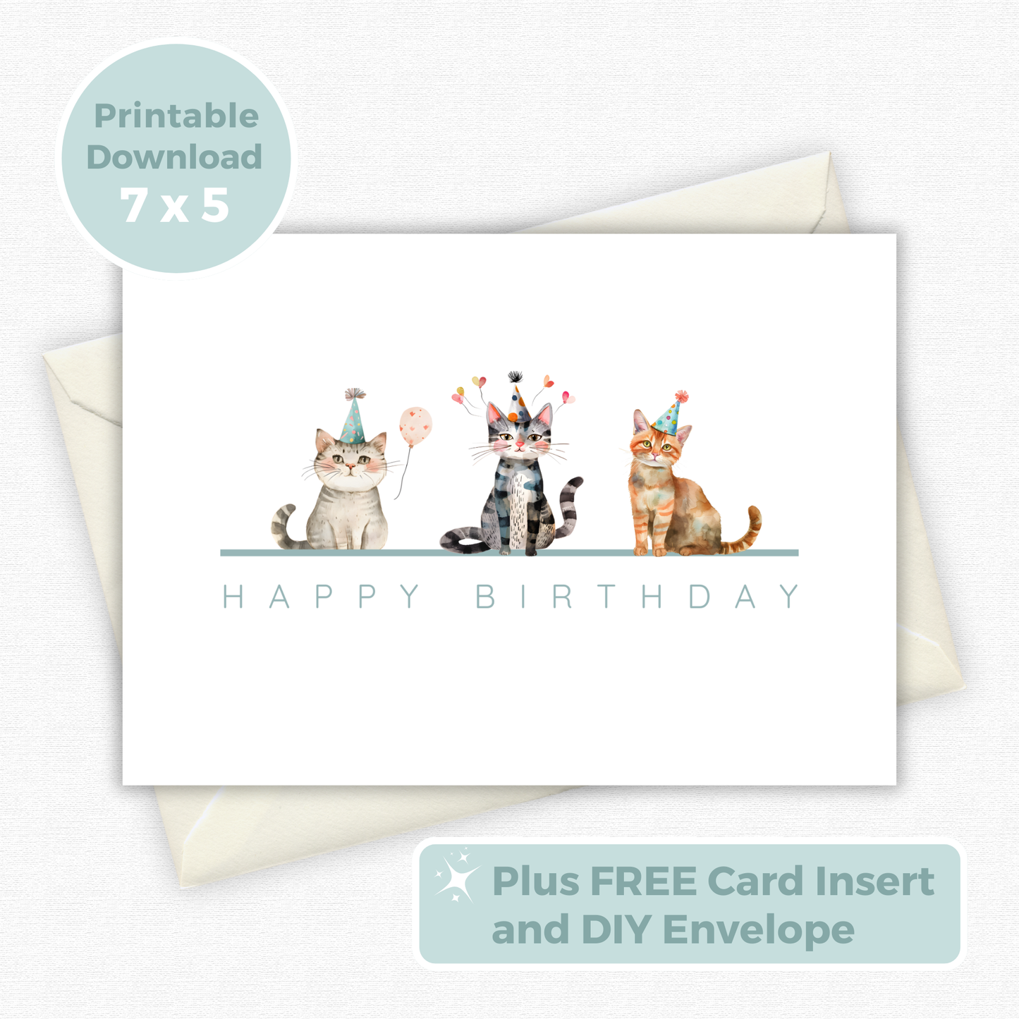 Printable Birthday Card - Trio of Cats