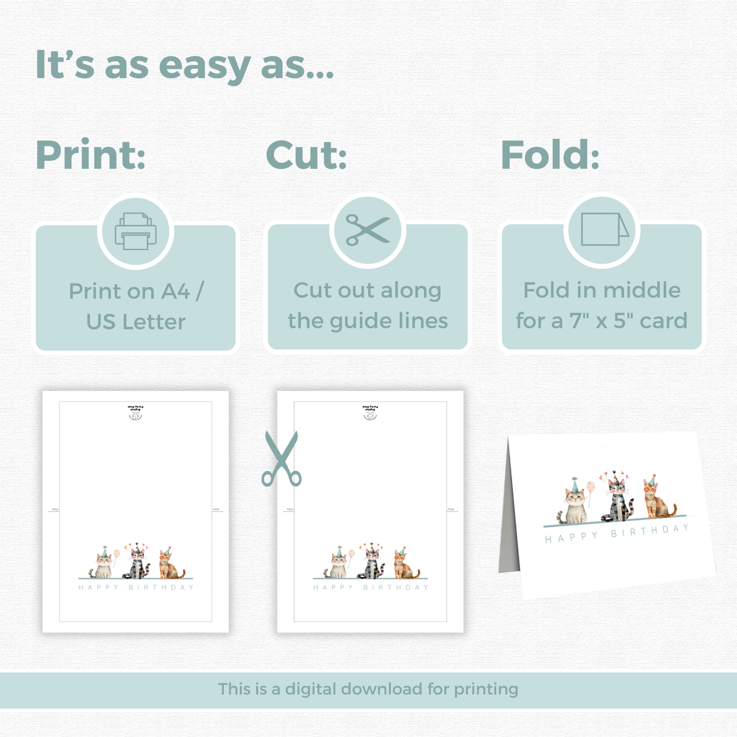 Printable Birthday Card - Trio of Cats