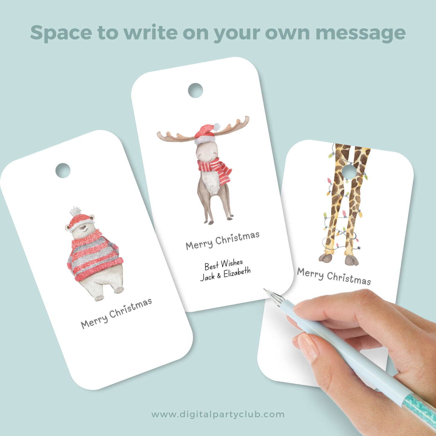 Set of 6 Printable Christmas Gift Tags - Cute Animal