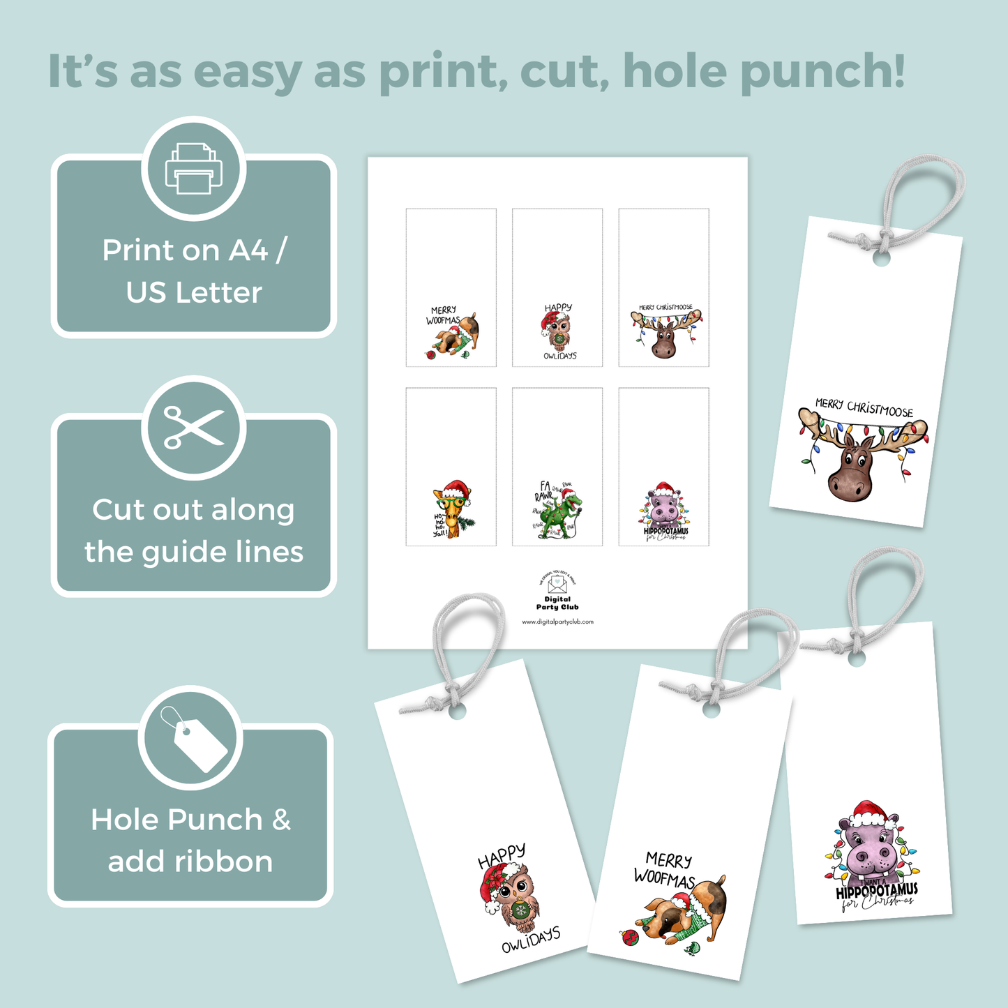 Set of 6 Printable Christmas Gift Tags - Funny