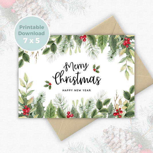 Printable Christmas Card - Holly & Ivy