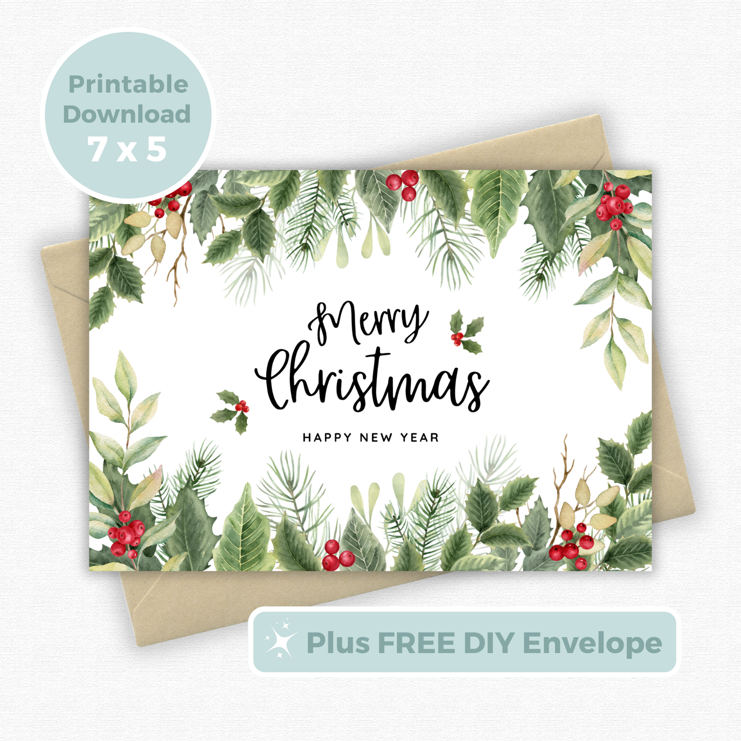Printable Christmas Card - Holly & Ivy