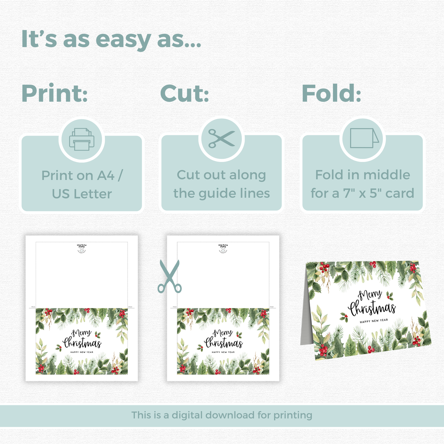 Printable Christmas Card - Holly & Ivy