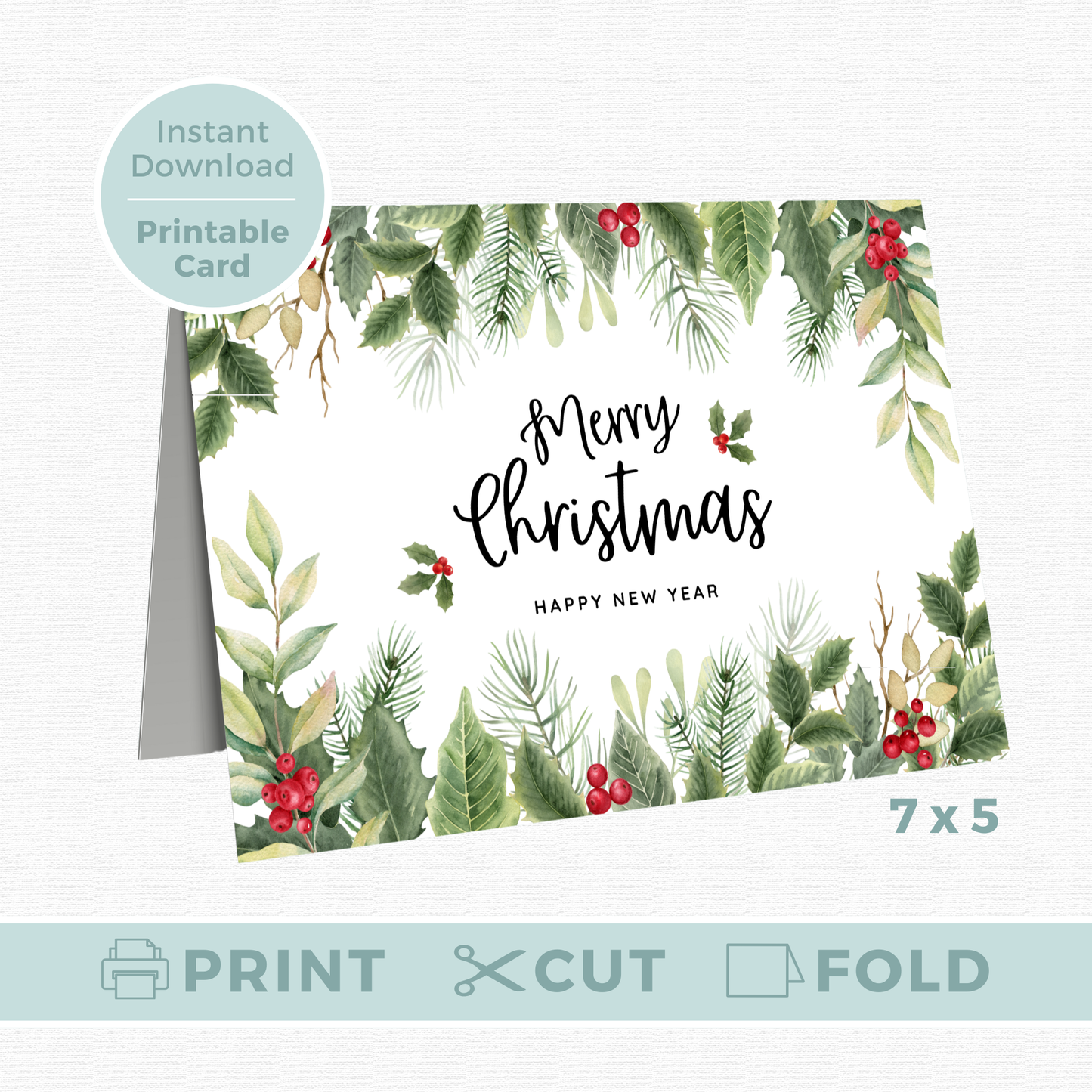 Printable Christmas Card - Holly & Ivy