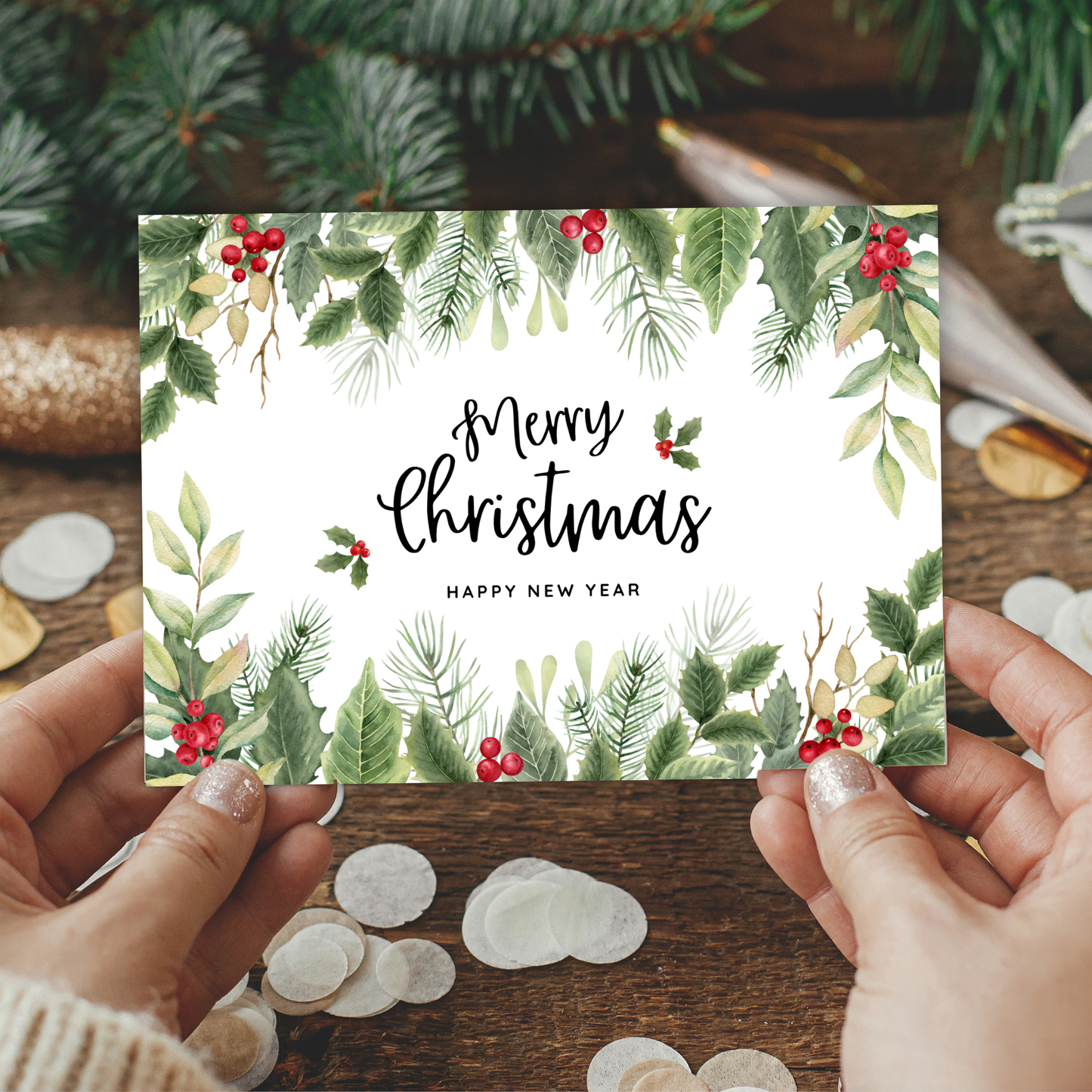 Printable Christmas Card - Holly & Ivy
