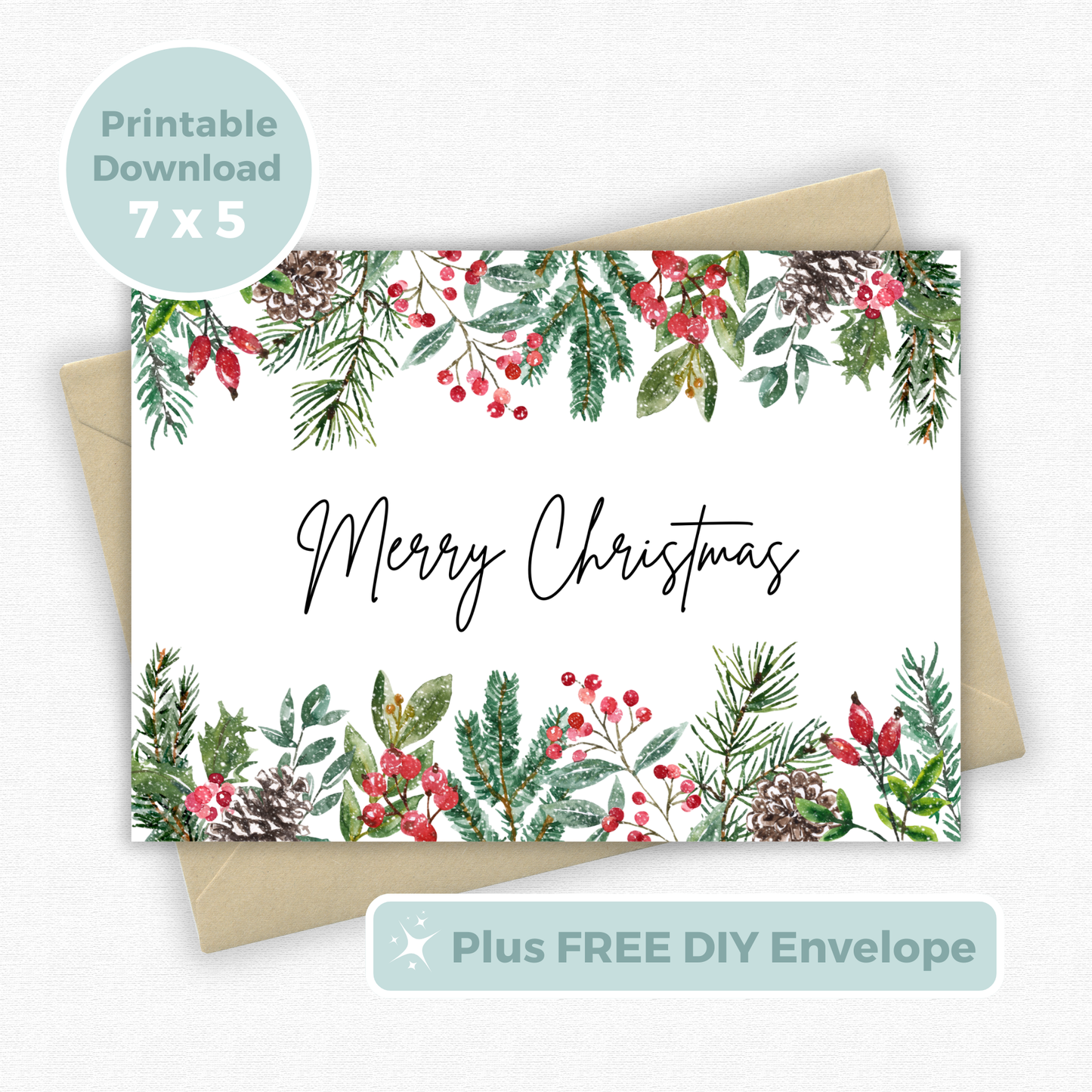 Printable Christmas Card - Festive Flowers