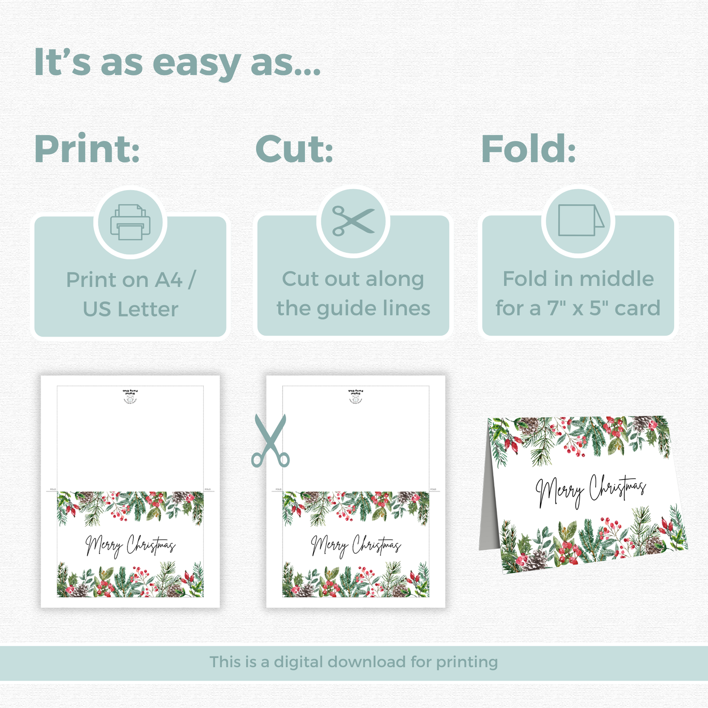 Printable Christmas Card - Festive Flowers