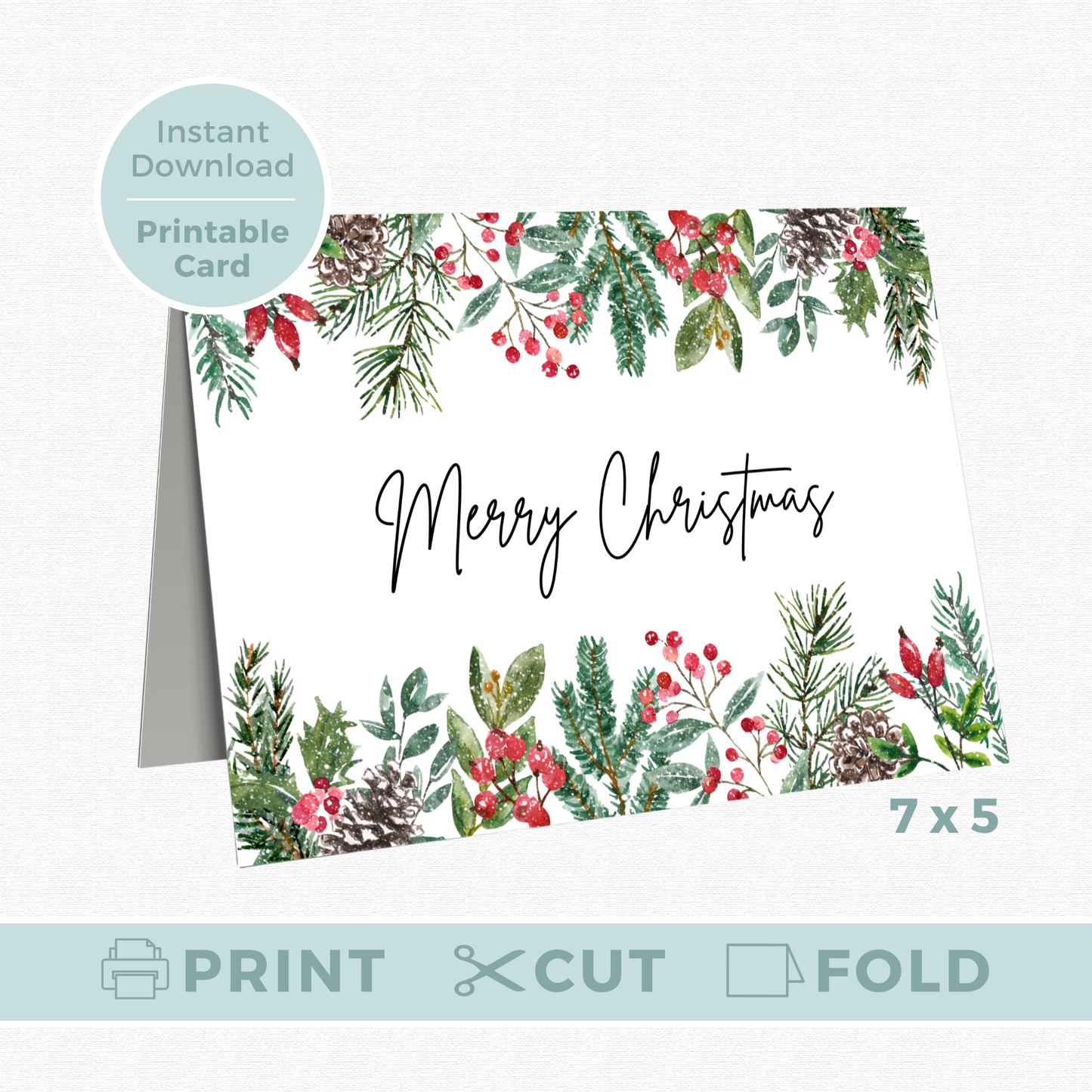 Printable Christmas Card - Festive Flowers