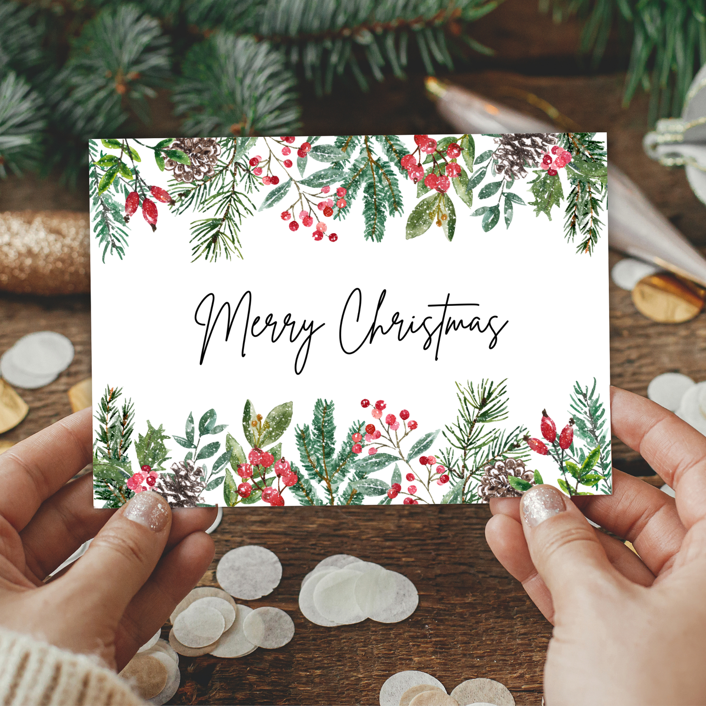 Printable Christmas Card - Festive Flowers
