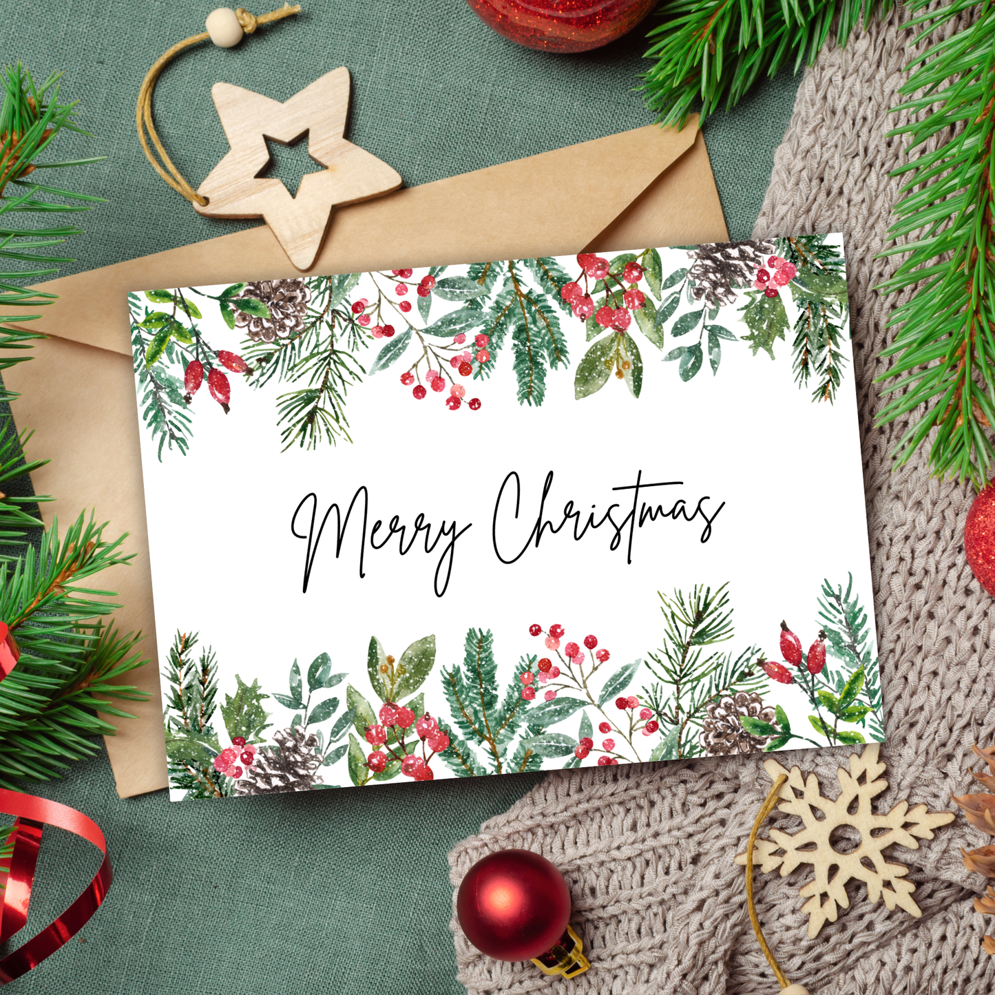 Printable Christmas Card - Festive Flowers
