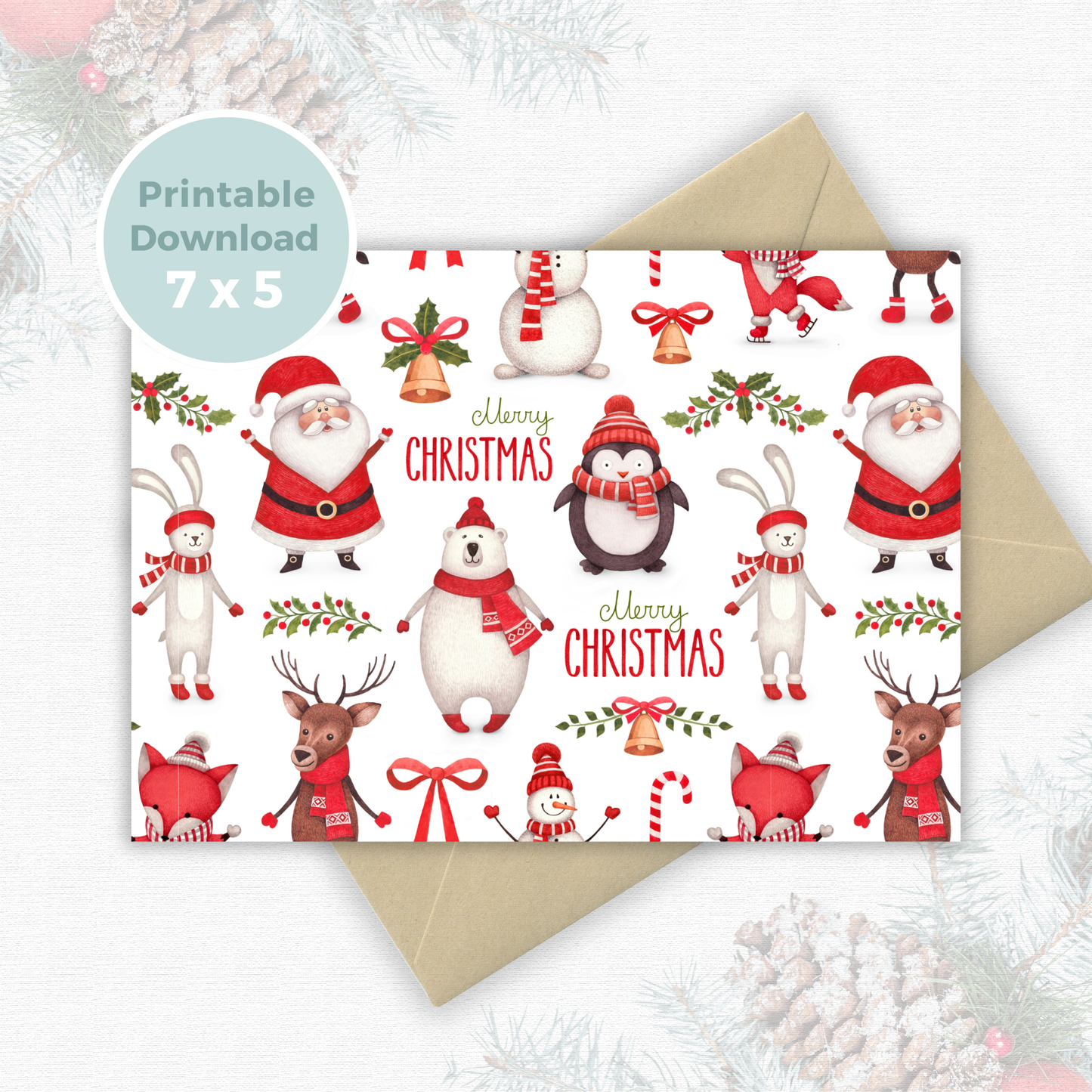 Printable Christmas Card - Santa & Snowman
