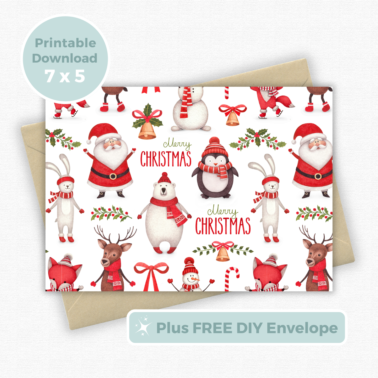 Printable Christmas Card - Santa & Snowman