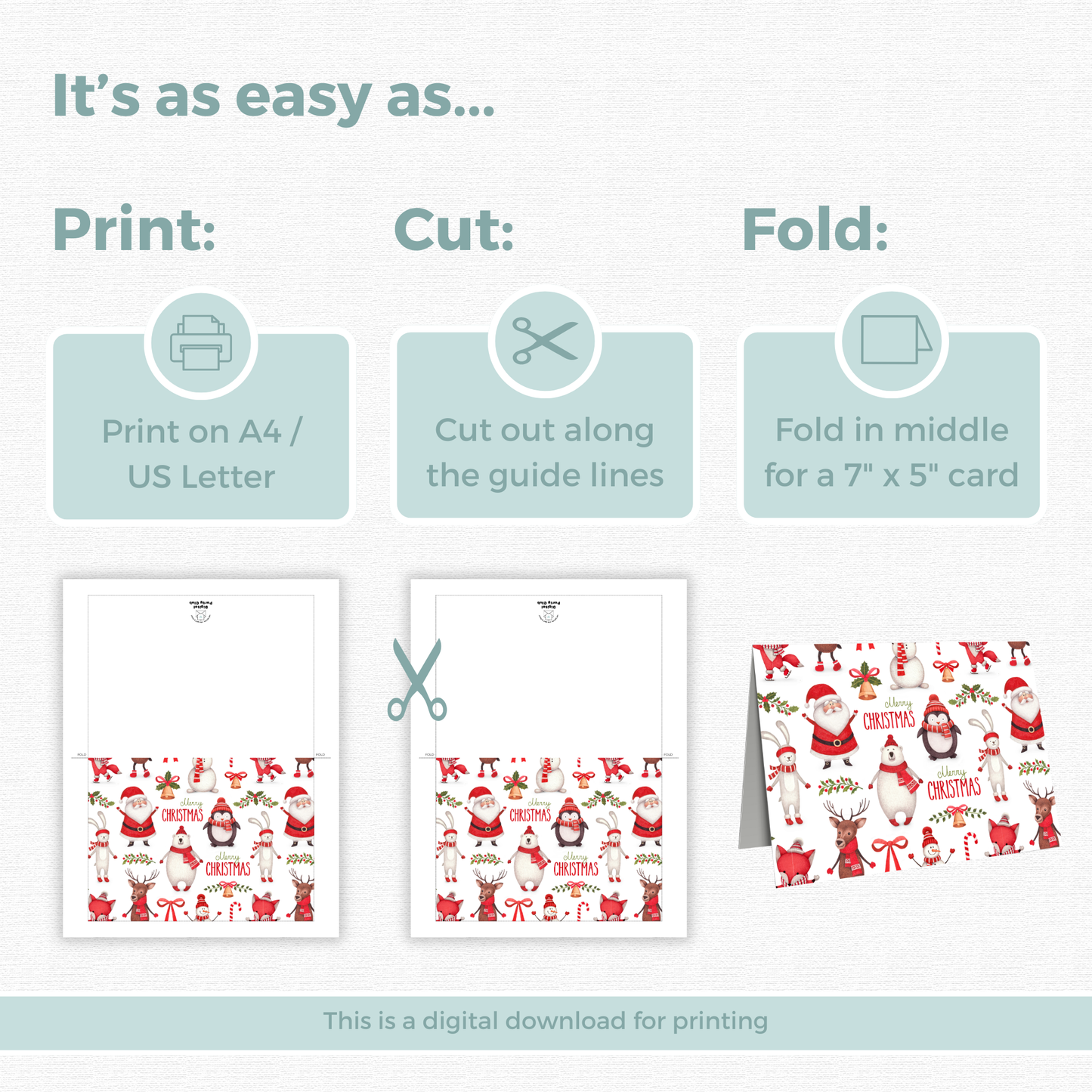 Printable Christmas Card - Santa & Snowman