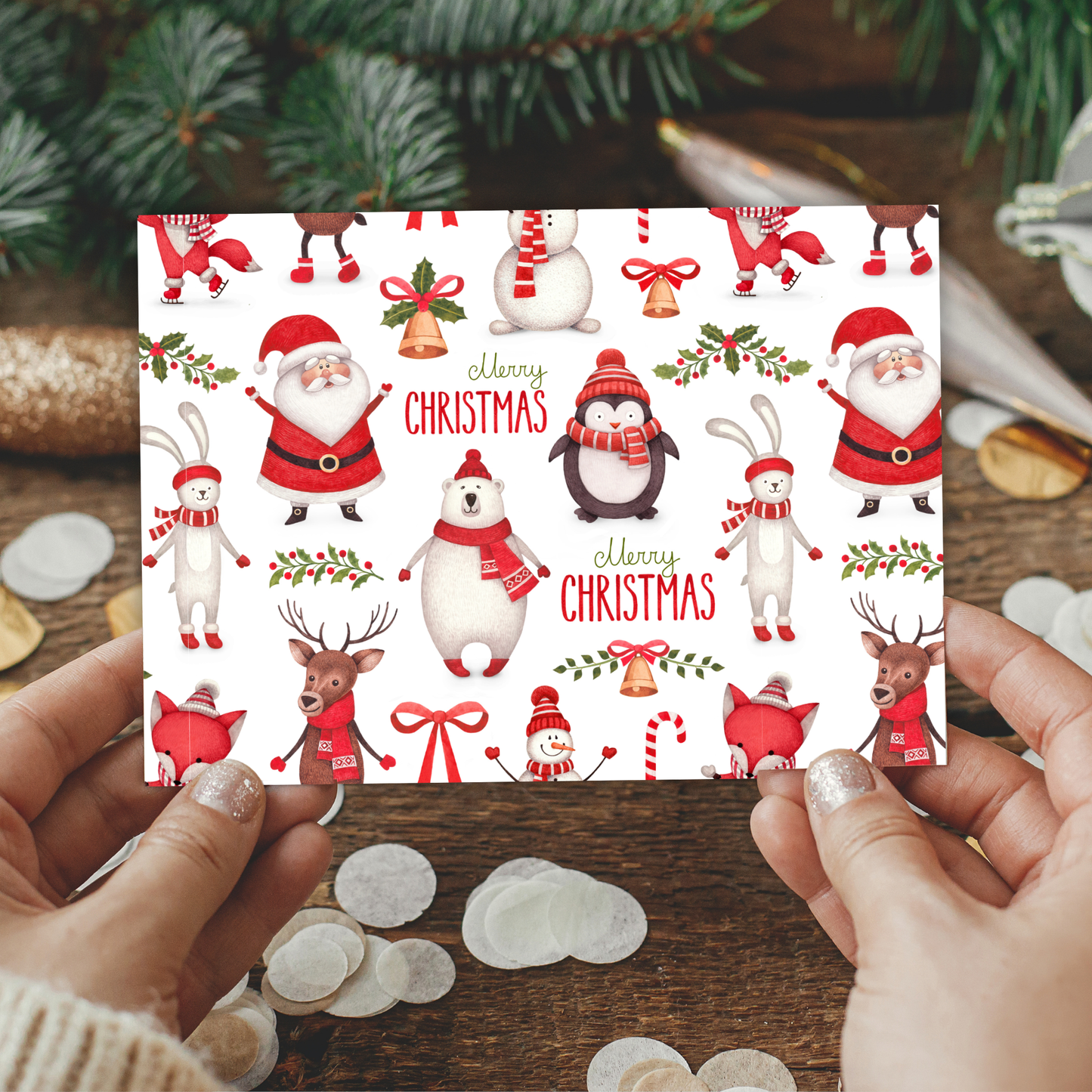 Printable Christmas Card - Santa & Snowman