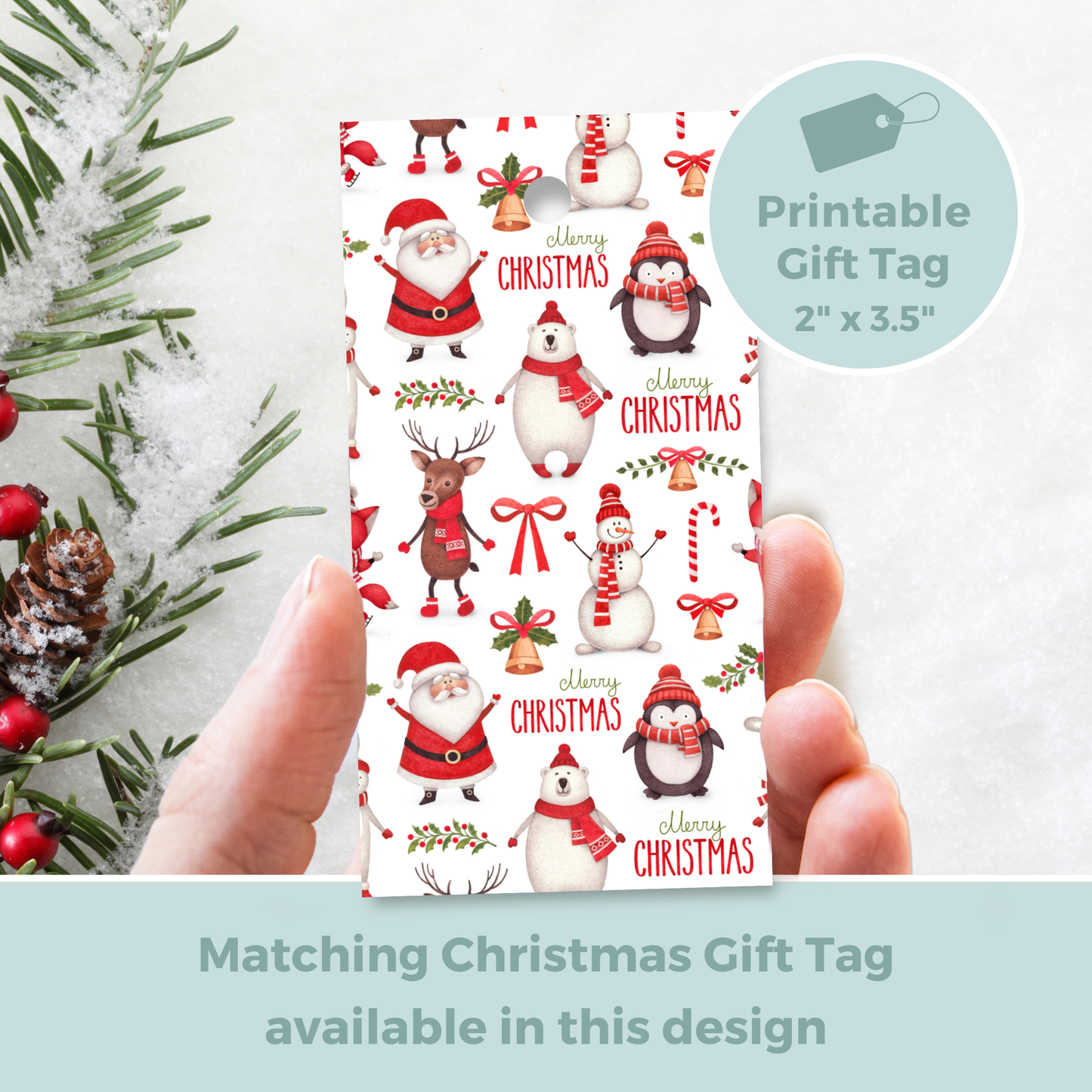 Printable Christmas Card - Santa & Snowman