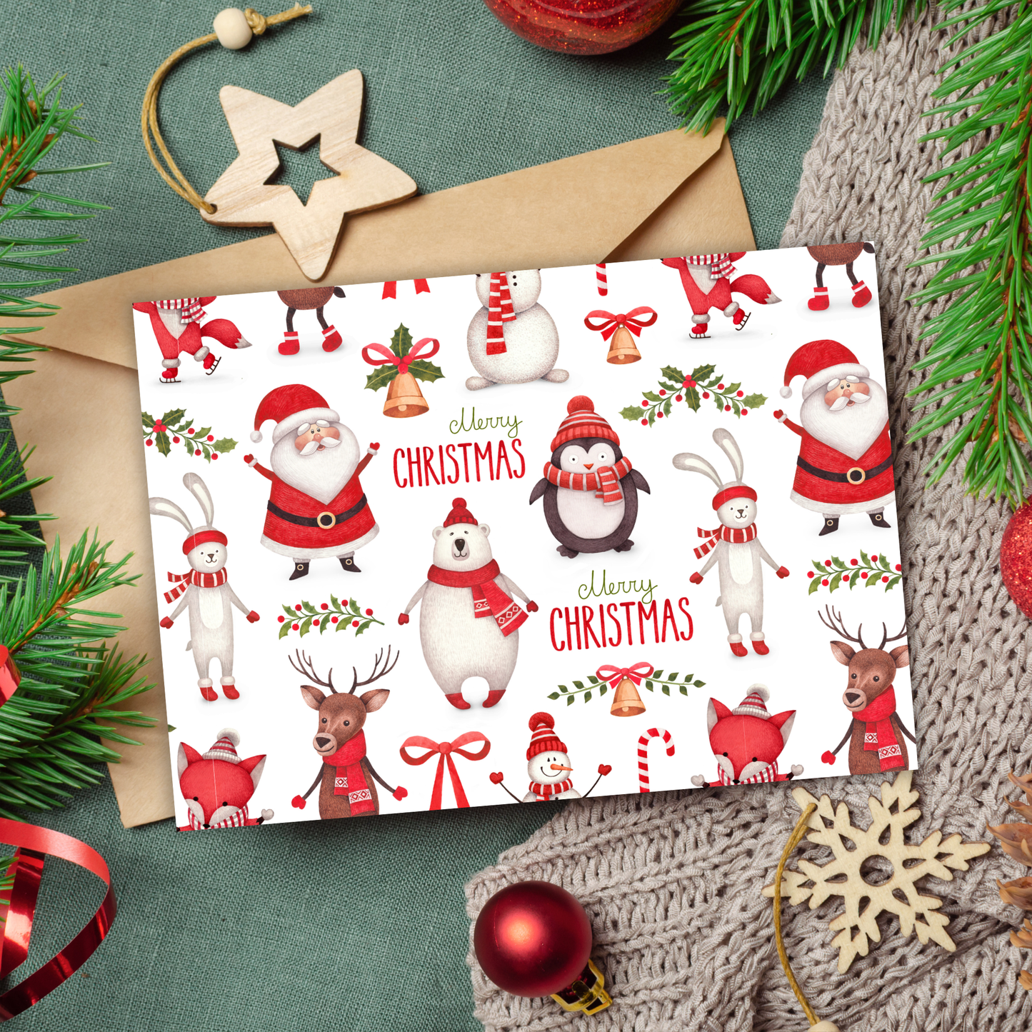 Printable Christmas Card - Santa & Snowman