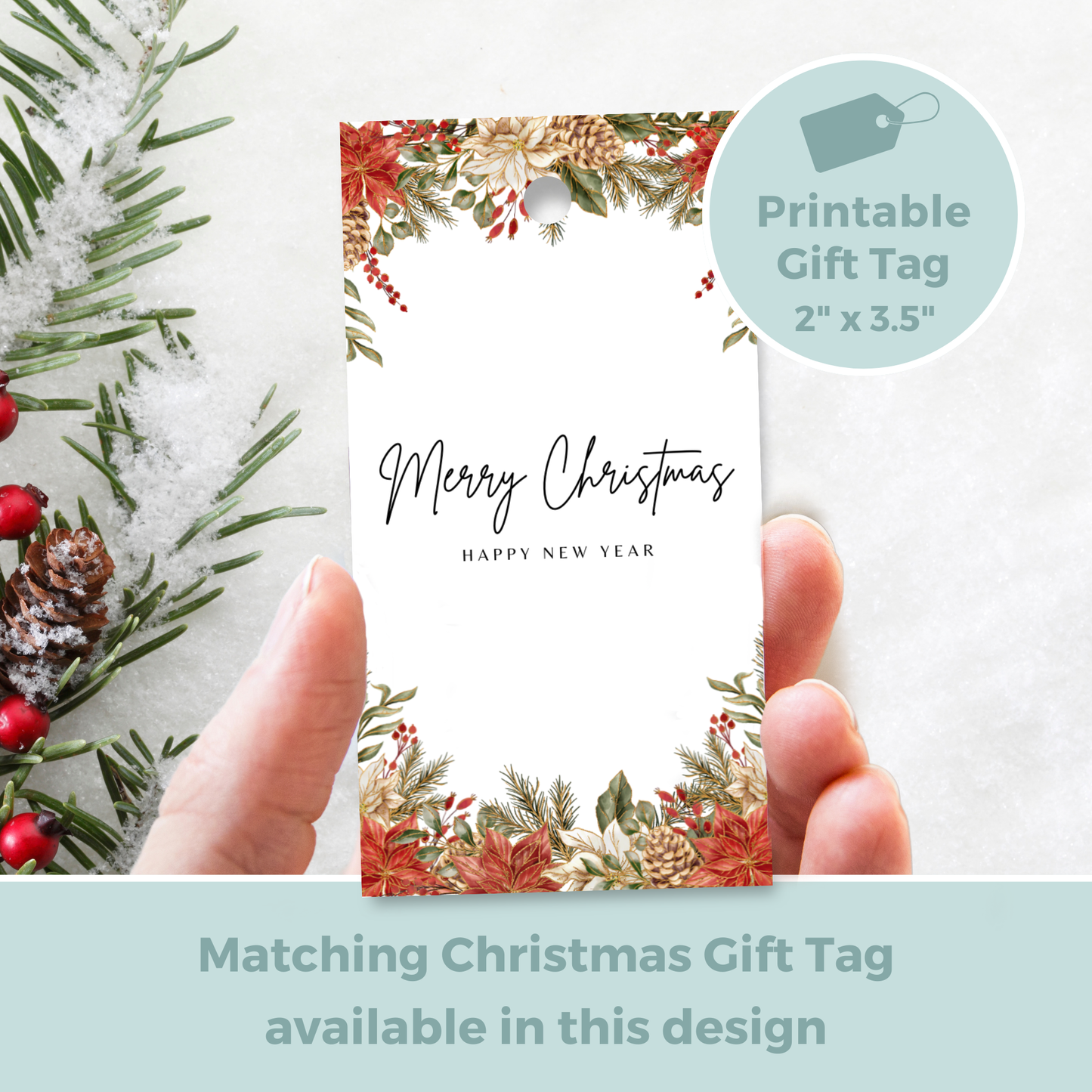 Printable Christmas Card - Gold Festive Flowers