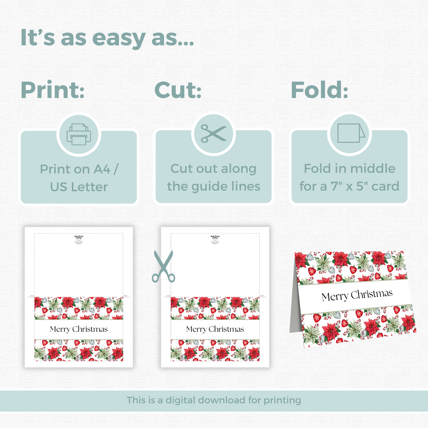 Printable Christmas Card - Red & Green Flowers