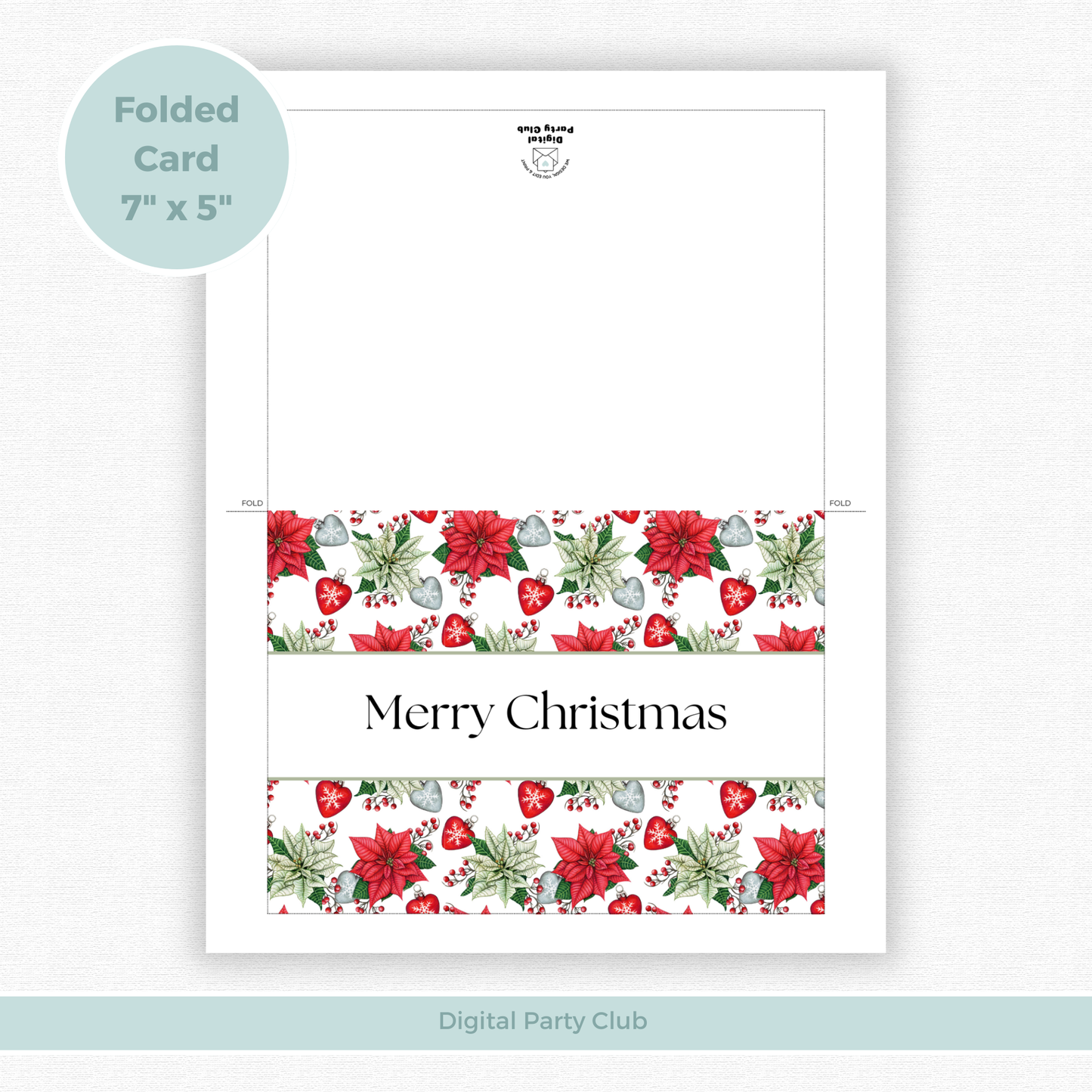Printable Christmas Card - Red & Green Flowers