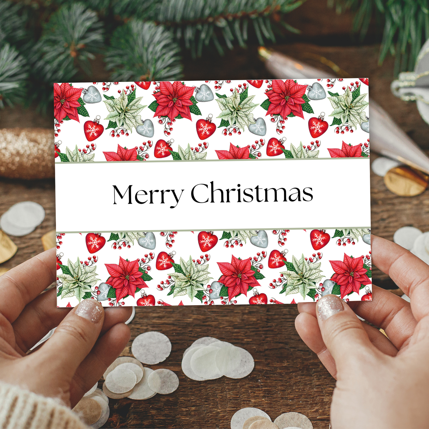 Printable Christmas Card - Red & Green Flowers