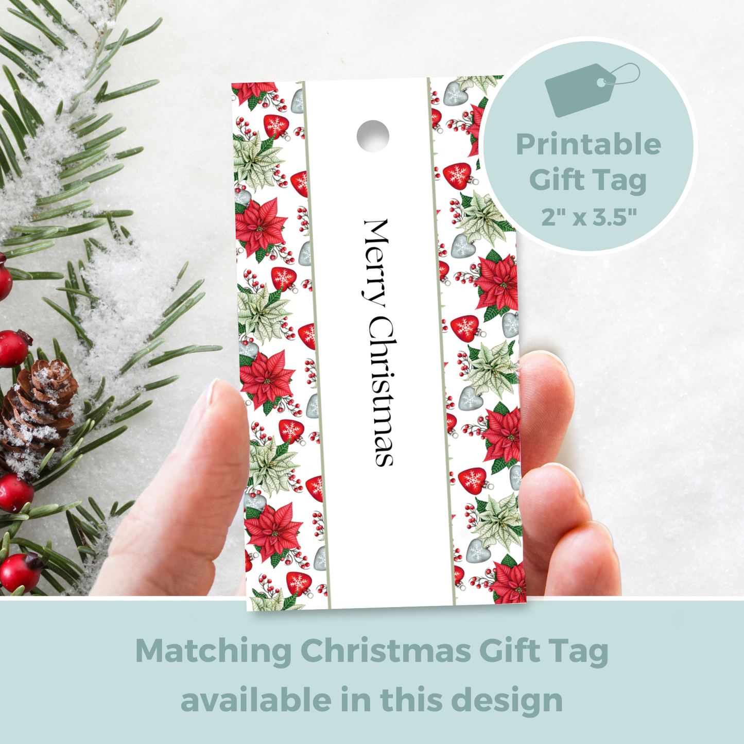 Printable Christmas Card - Red & Green Flowers