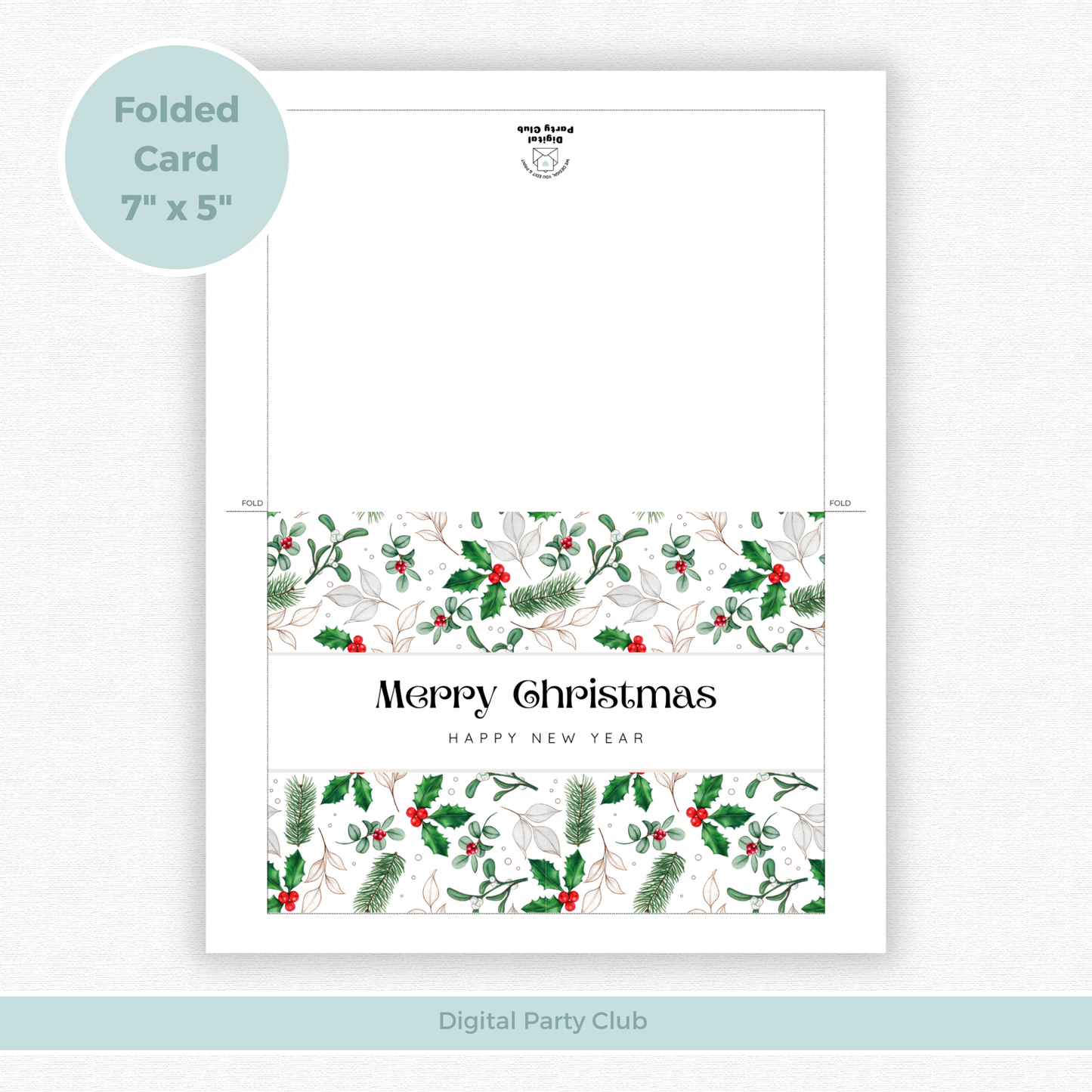 Printable Christmas Card - Holly & Berries