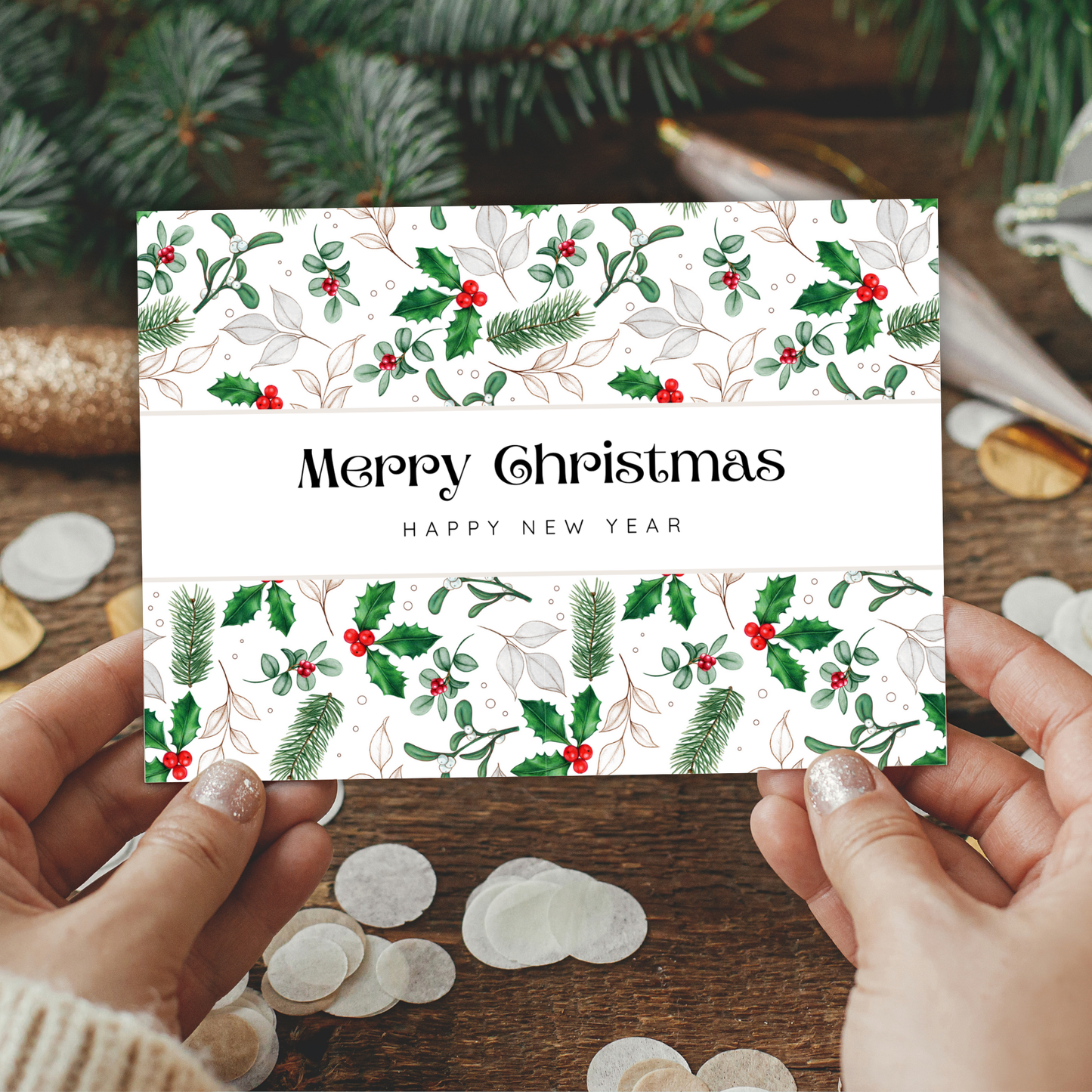 Printable Christmas Card - Holly & Berries