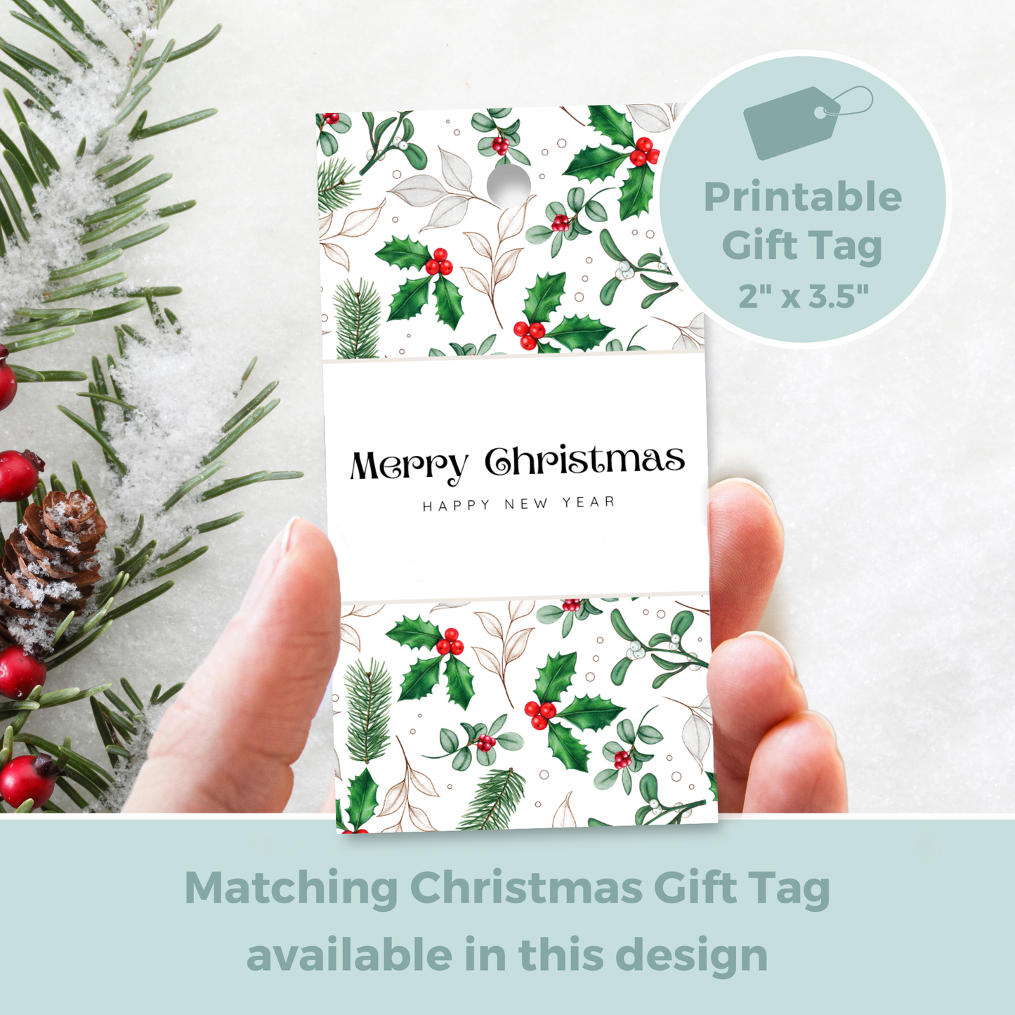Printable Christmas Card - Holly & Berries