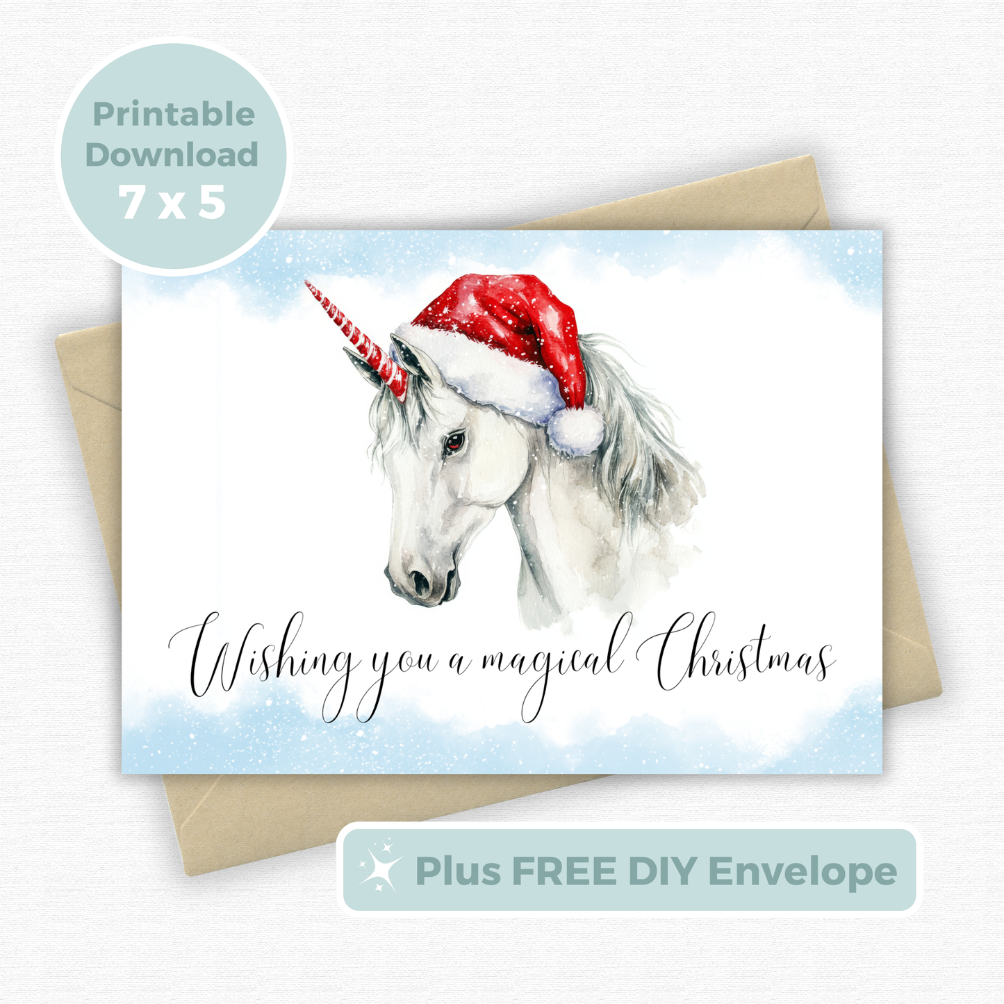 Printable Christmas Card - Unicorn