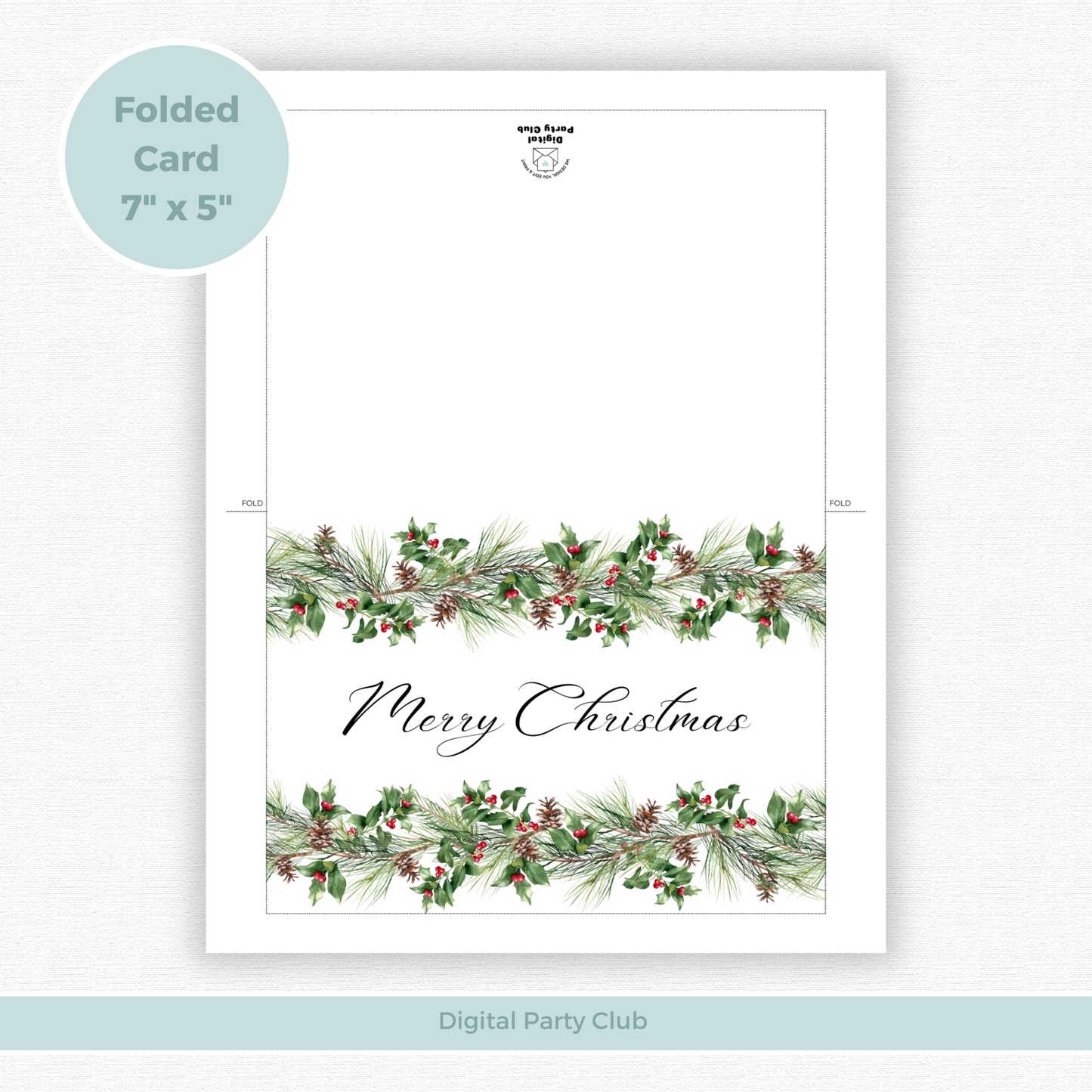 Printable Christmas Card - Pinecone and Holly