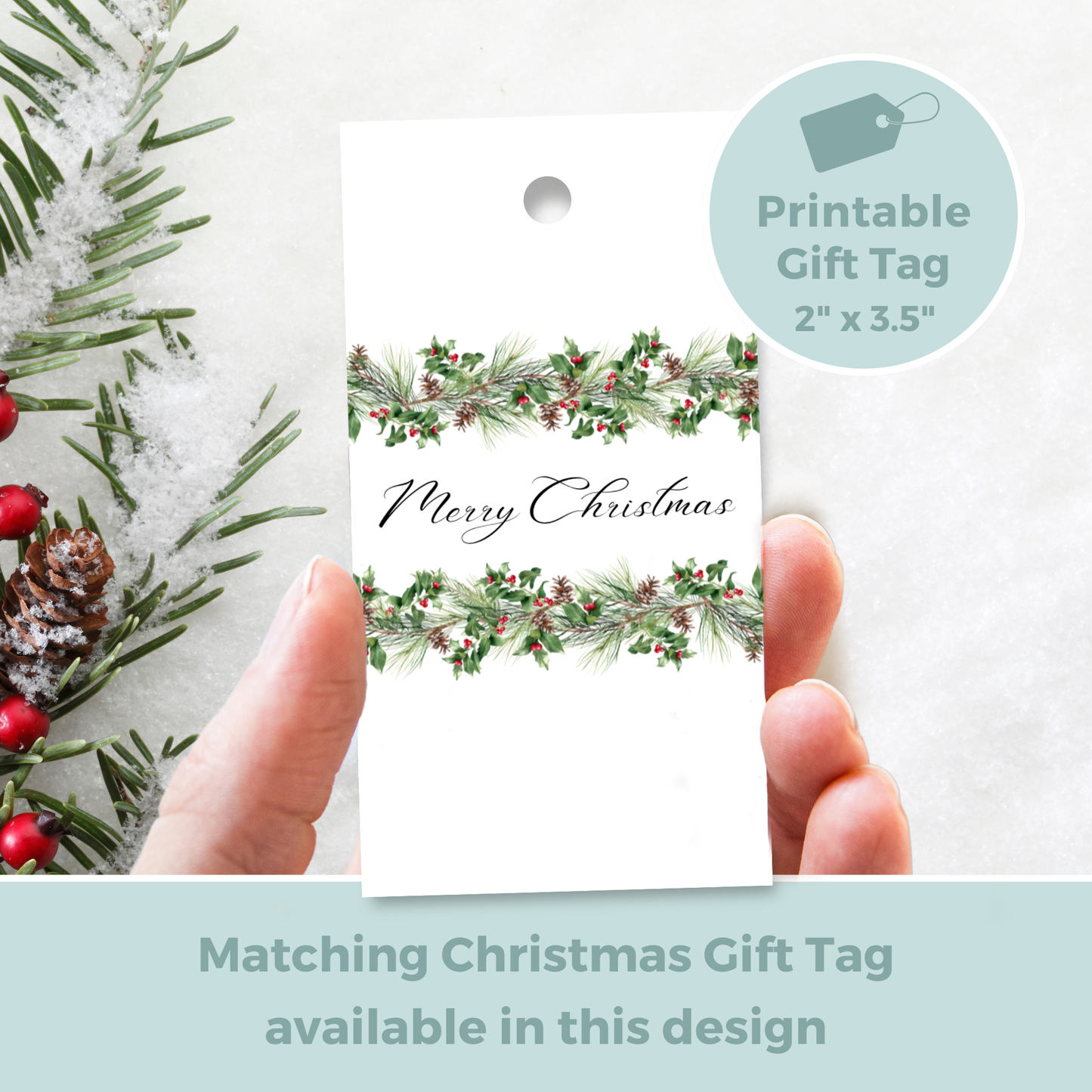 Printable Christmas Card - Pinecone and Holly