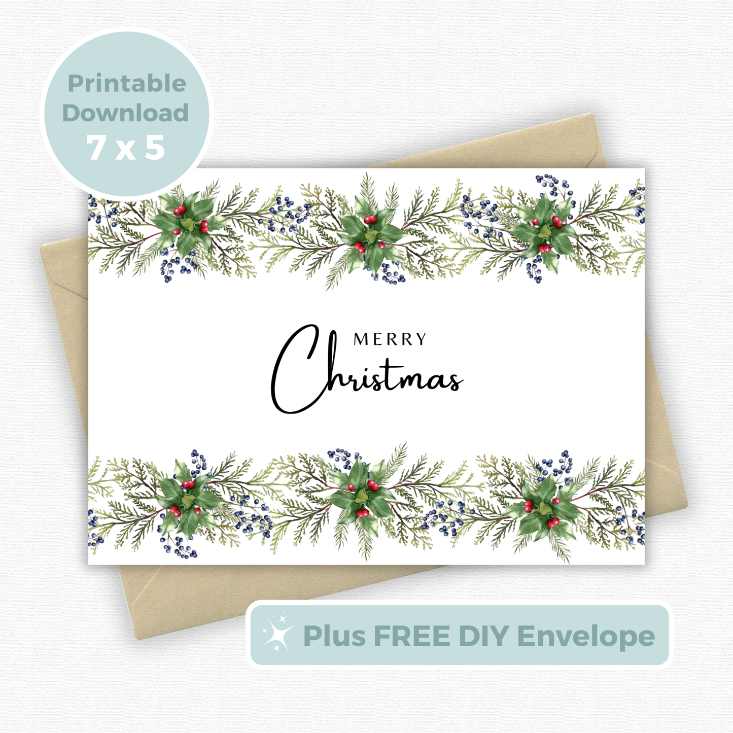 Printable Christmas Card - Festive Garland