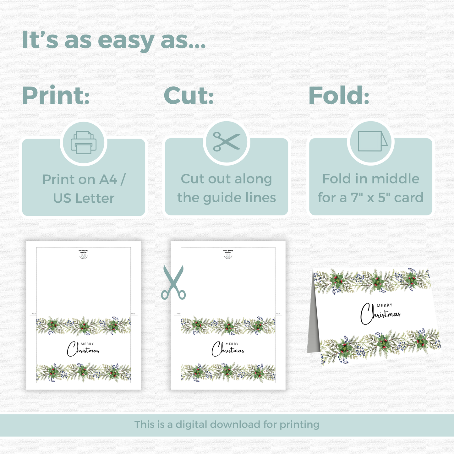 Printable Christmas Card - Festive Garland