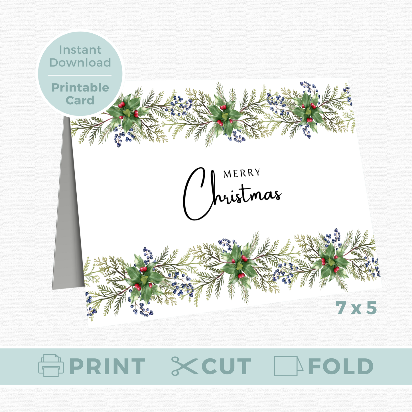 Printable Christmas Card - Festive Garland