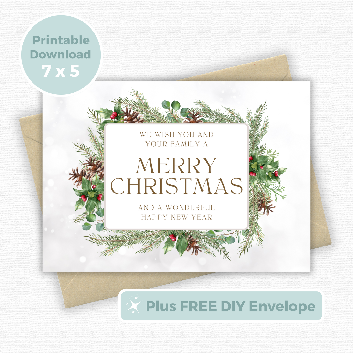 Printable Christmas Card - Festive Flowers