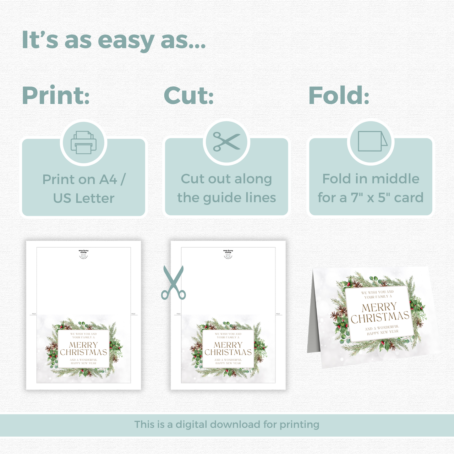 Printable Christmas Card - Festive Flowers