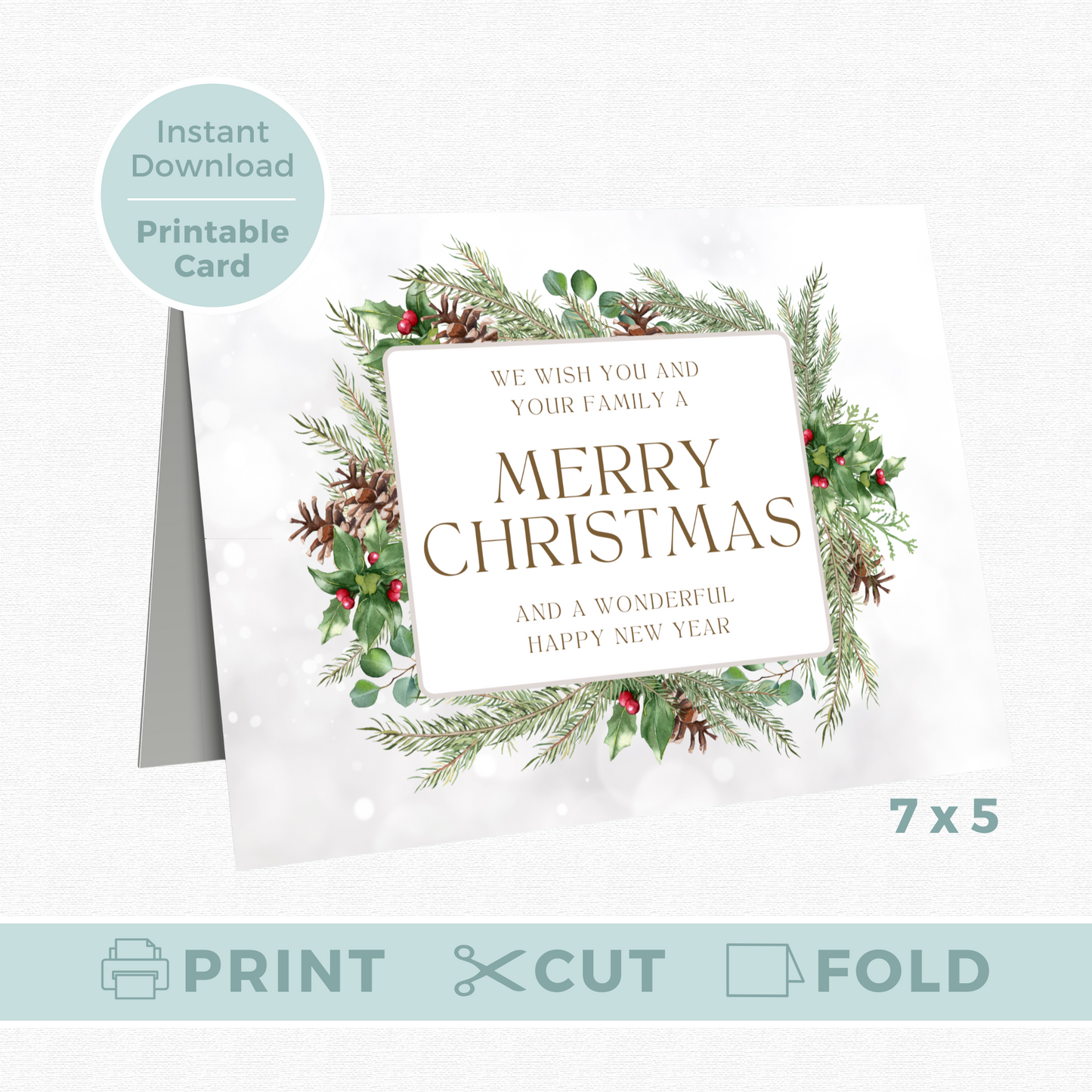 Printable Christmas Card - Festive Flowers