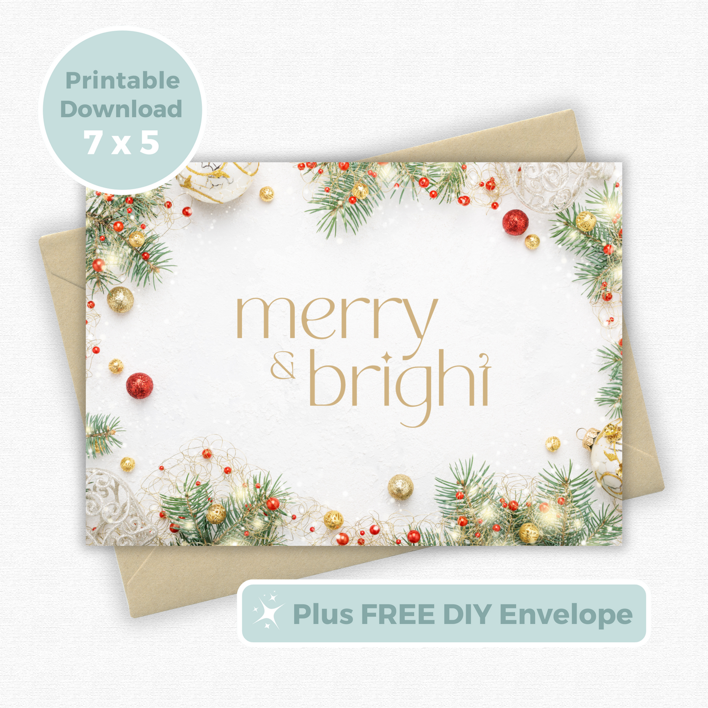Printable Christmas Card - Merry & Bright
