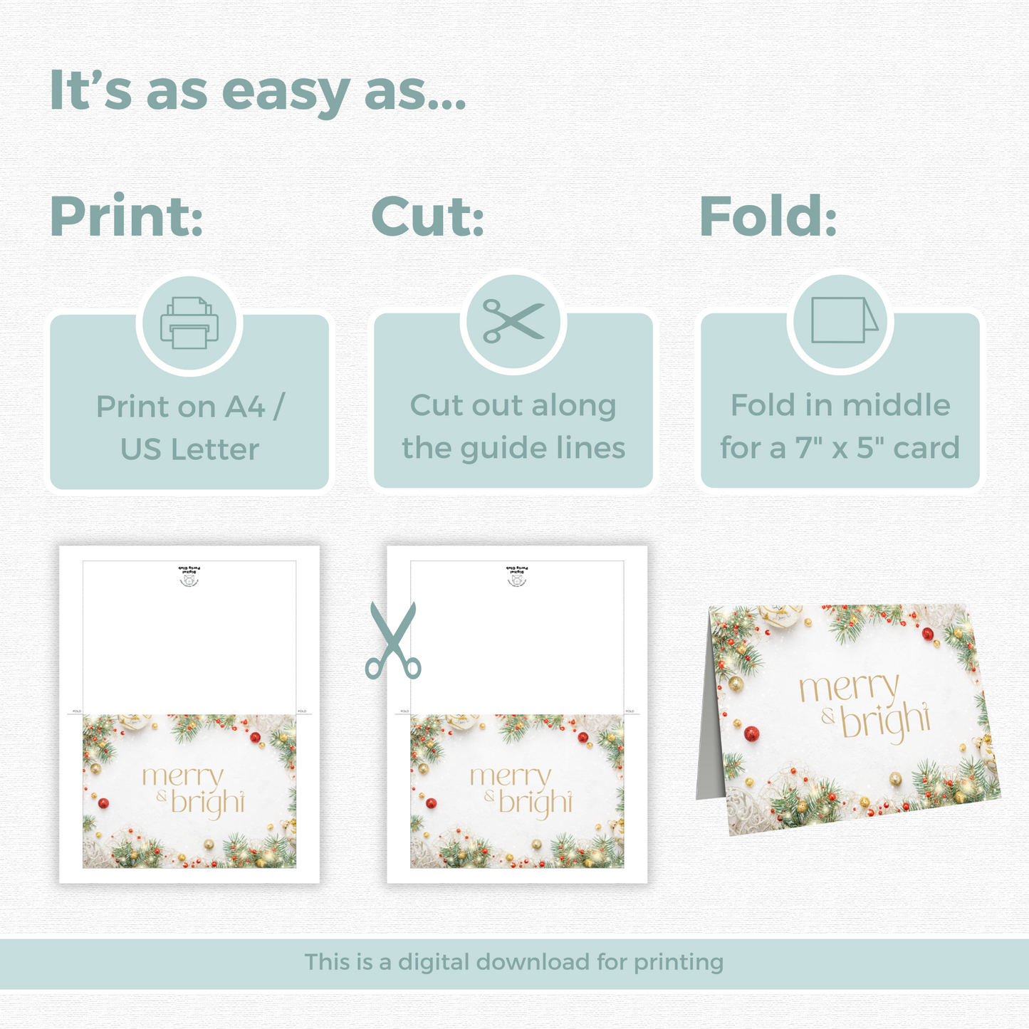 Printable Christmas Card - Merry & Bright