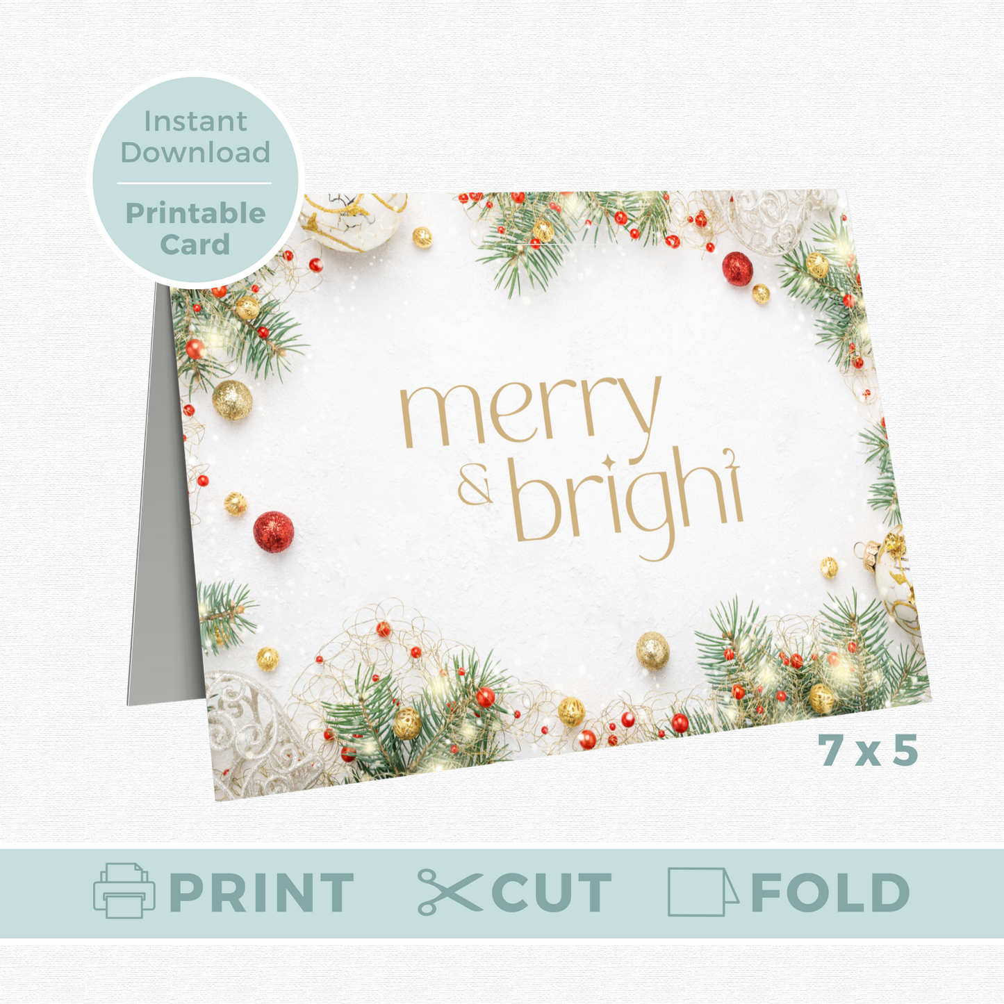 Printable Christmas Card - Merry & Bright