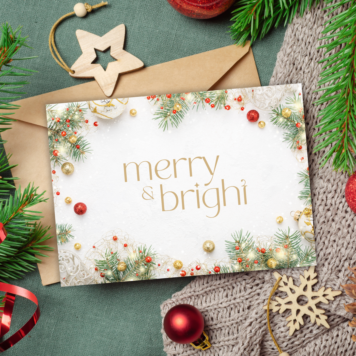 Printable Christmas Card - Merry & Bright